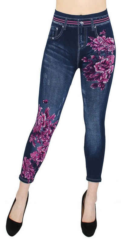 dy_mode 7/8-Jeggings Damen 7/8 Leggings Jeans Optik Capri Jeggings Sommer Jeggins mit elastischem Bund