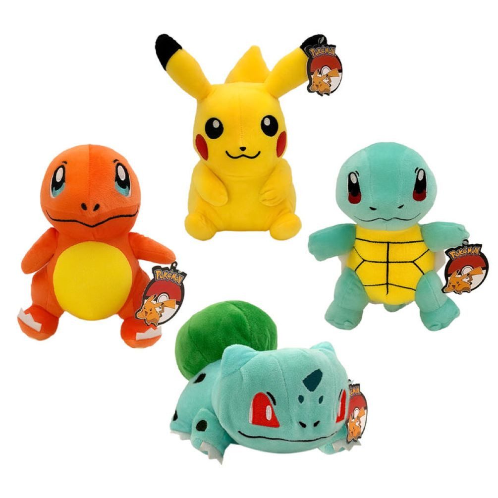 POKÉMON Plüschfigur Plüschfiguren Set – Pikachu, Glumanda, Schiggy & Bisasam – 4-teilig