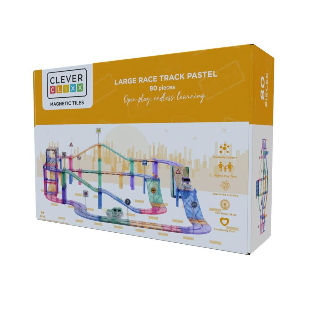 Cleverclixx Cleverclixx Autobahn-Bausatz in Pastellfarben 80 Teile Magnetspielbausteine, langlebiges Magnetspielzeug, robuste Bauweise, erweiterbare Sets