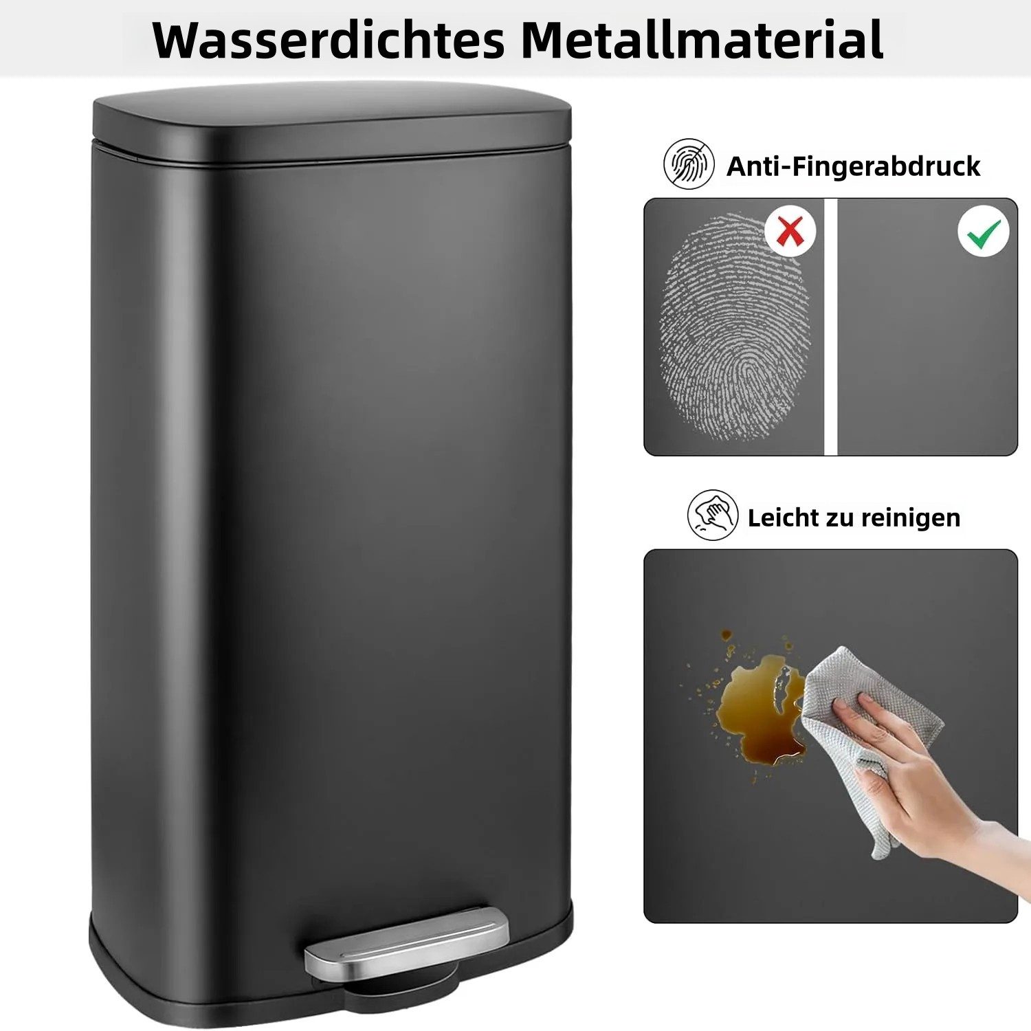 TLGREEN Mülleimer 30 L aus Edelstahl mit 1/2 herausnehmbaren Inneneimern, Abfalleimer mit Soft-Close-Deckel für Küche und kleine Familien – Bild 5 von 5