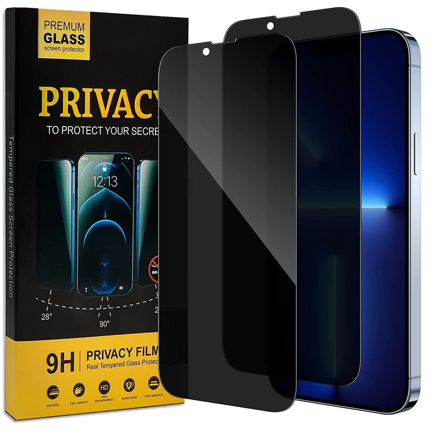 CoolGadget Schutzfolie Sichtschutz Panzerfolie für iPhone 13 Pro Max, (Spar-Set 2in1, Fullscreen), Privacy Glas 2x Anti-Spy Schutzfolie für iPhone 13 Pro Max Folie