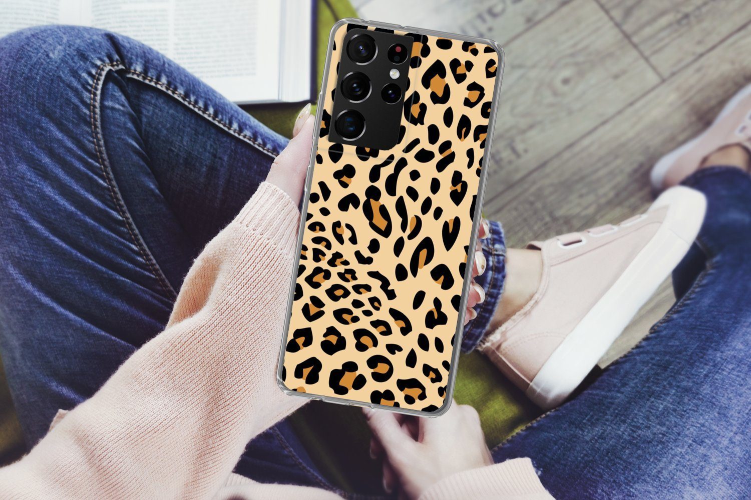 MuchoWow Handyhülle für Samsung Galaxy S21 Ultra Tiermuster - Panther - Leopard, Phone Case, Silikon, Schutzhülle Dünn