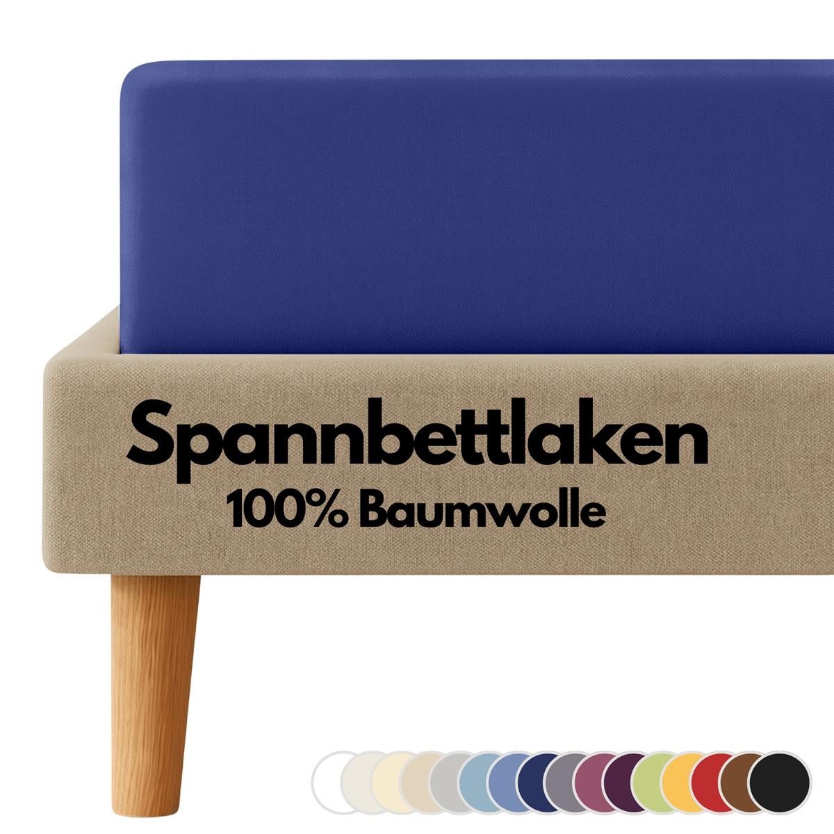 Carpe Sonno Spannbettlaken Jersey 100% Baumwolle viele Größen OEKO-TEX 100 Gummizug Spannbetttuch, Jersey, Gummizug: rundum, (1 Stück), Spannbettlaken 120 x 200 bis 22 cm Höhe, Dunkelblau