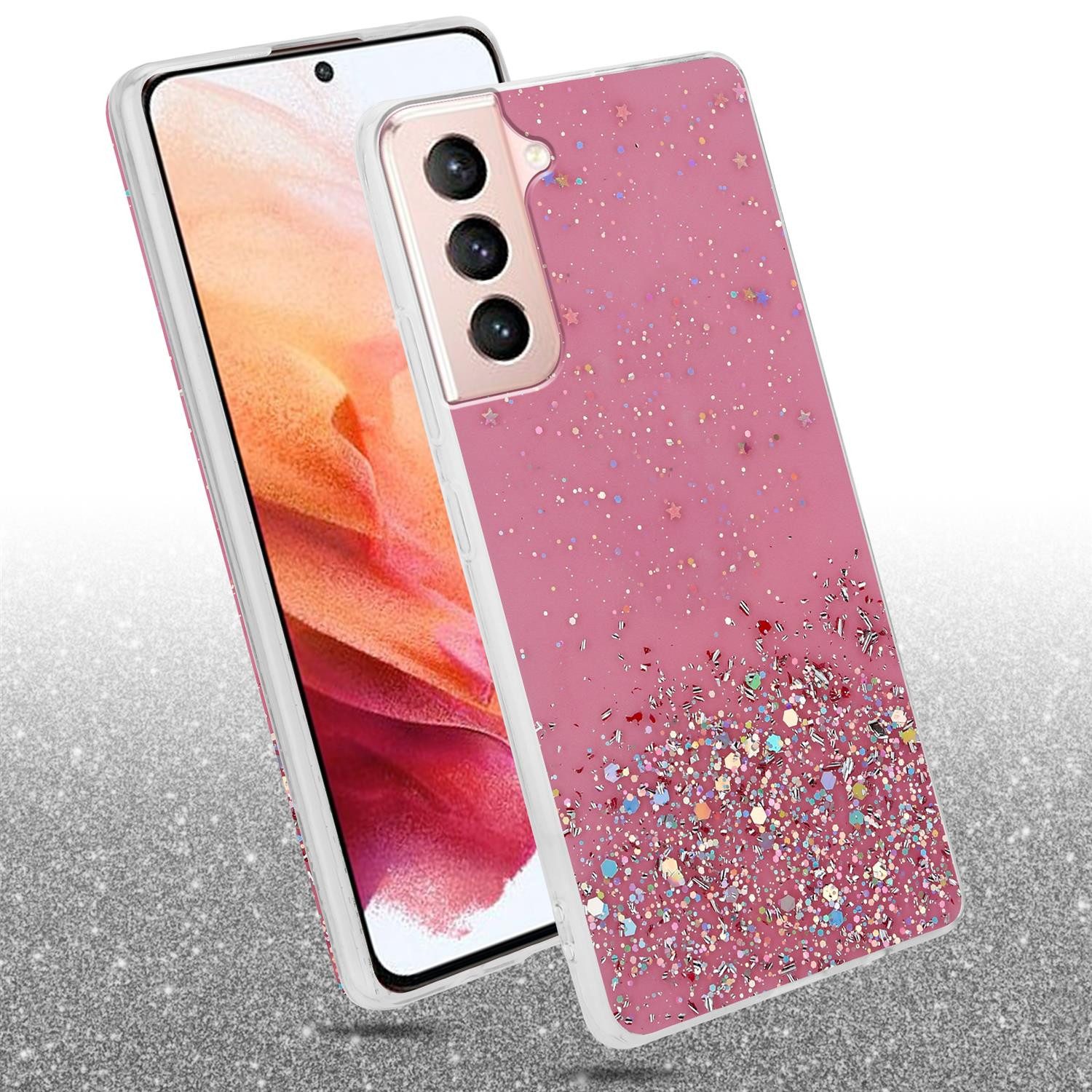 Cadorabo Handyhülle für Samsung Galaxy S21 5G Hülle Samsung Galaxy S21 5G, Flexible TPU Silikon Handy Schutzhülle - Hülle - mit Glitzer