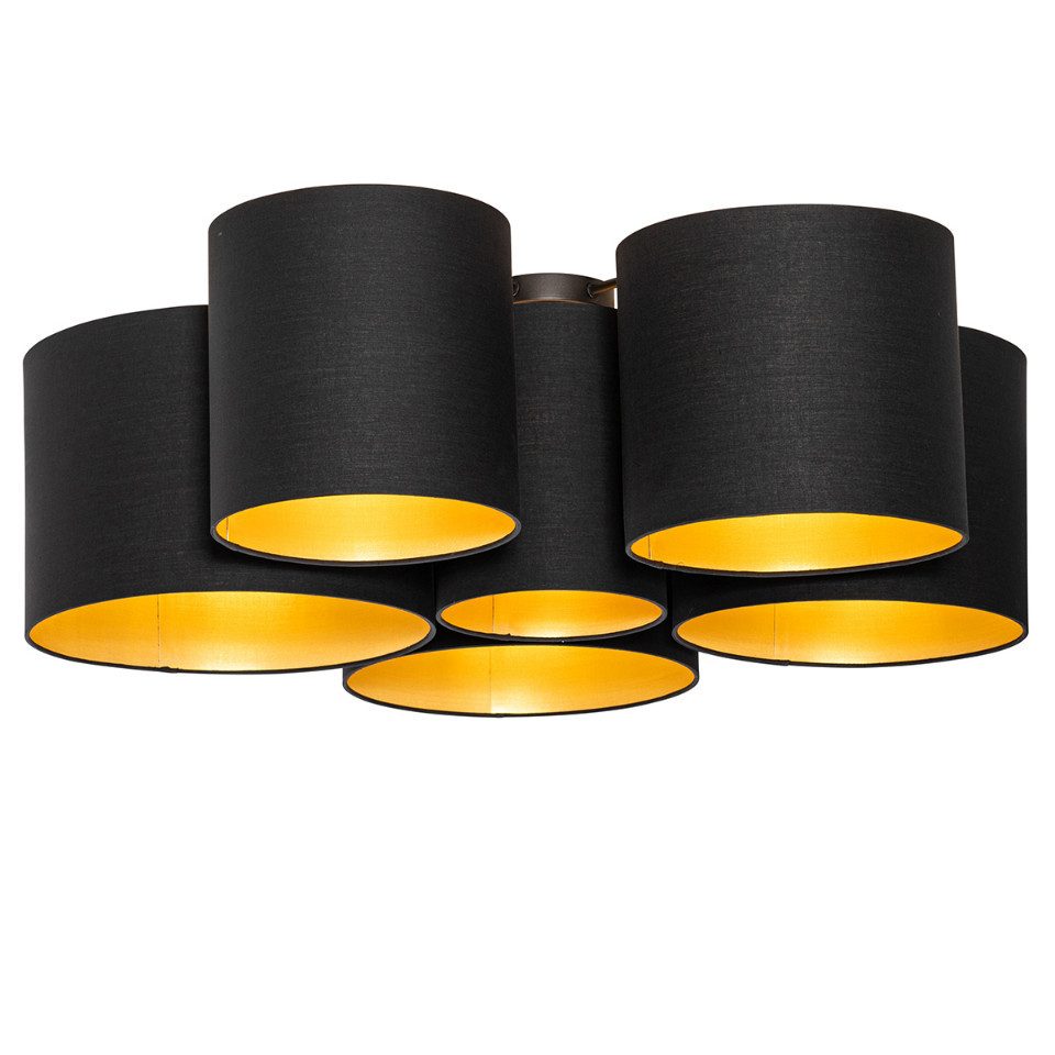 Qazqa Deckenleuchte Multidrum, ohne Leuchtmittel, Warmweiß, QAZQA Deckenleuchte, e27, Schwarz, Textil, Modern