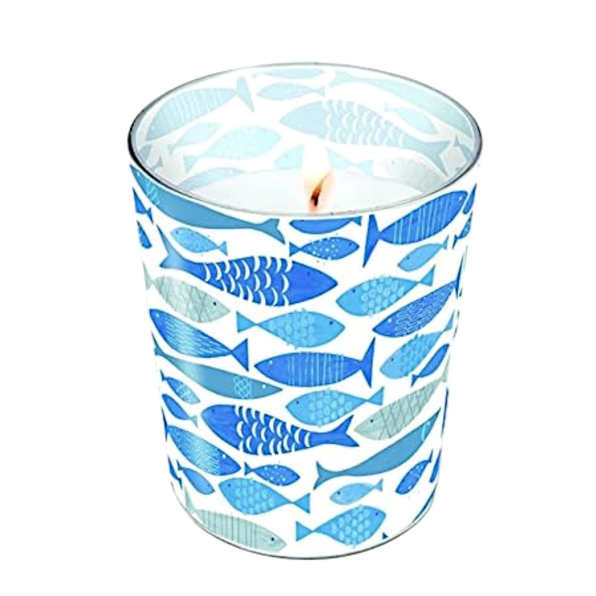 Paper+Design Formkerze Große Kerze im Glas Fische Kommunion Maritim 10cm