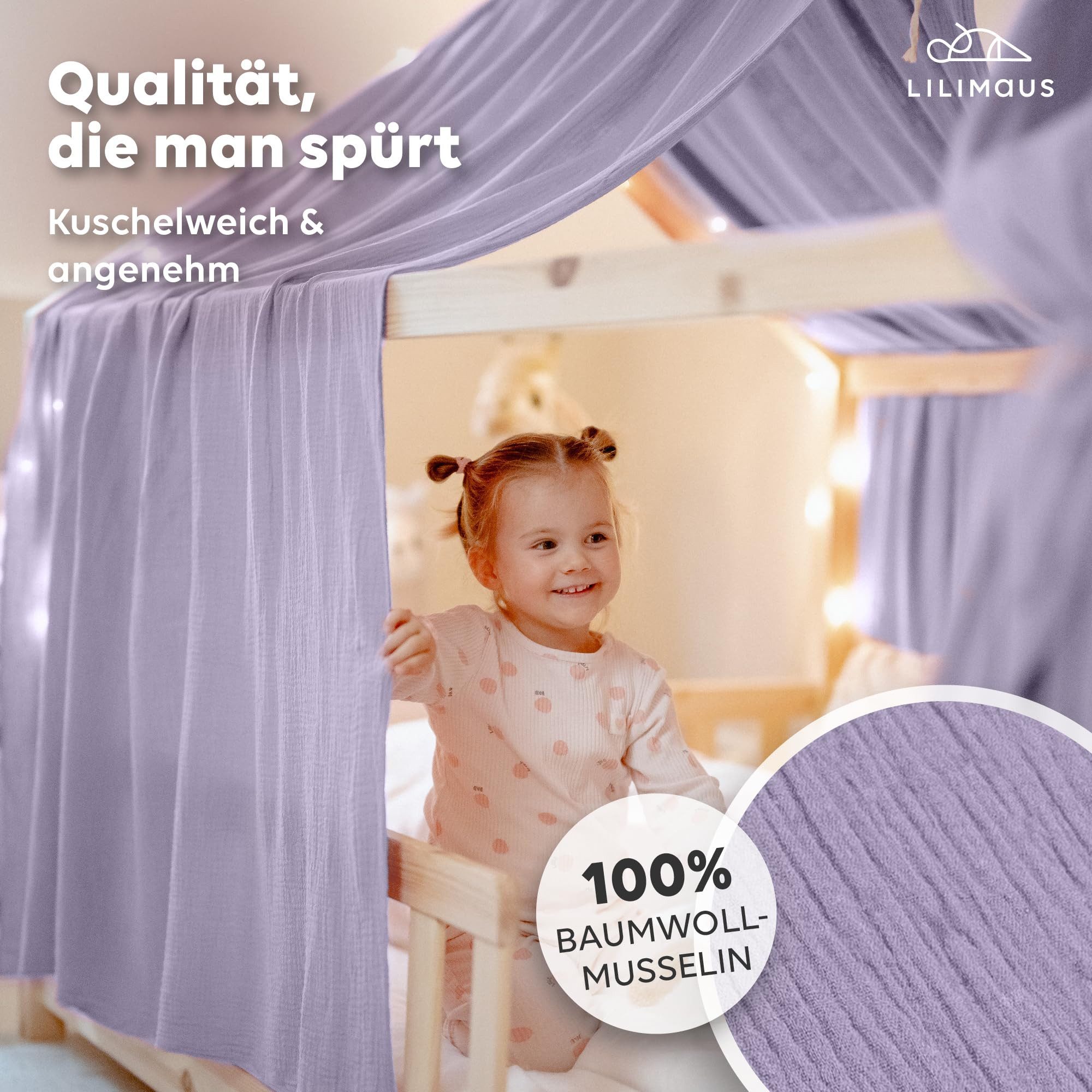 lilimaus Betthimmel Hausbett Himmel 2er-Set aus 100% Musselin - für Kinderbett (1-tlg), Set mit 2 abgestimmten Stoffbahnen - weich & schnell montiert
