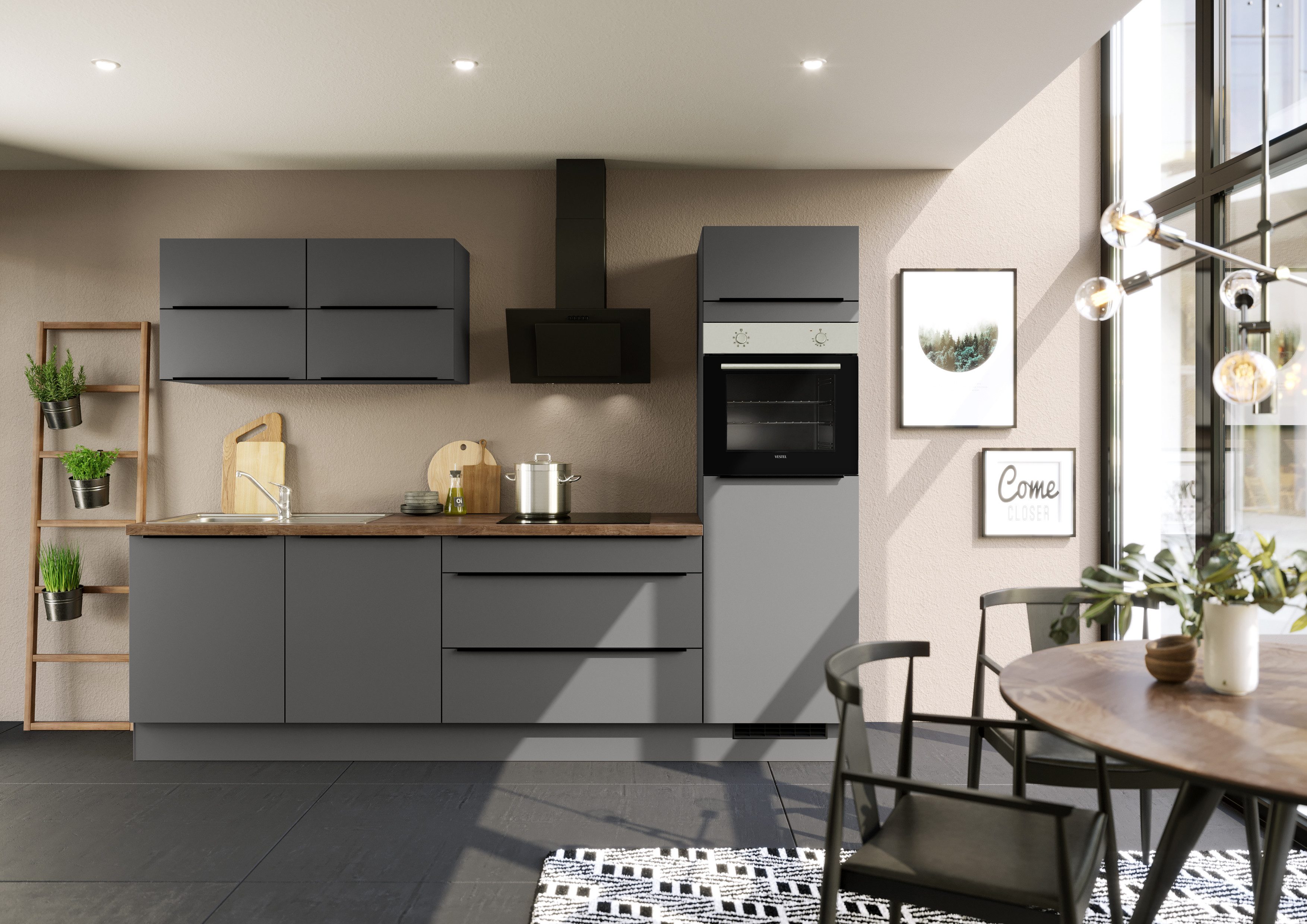 IMPULS KÜCHEN Küchenzeile "Toledo", Ausrichtung wählbar, Schubkästen mit Soft-Close, vormontiert, wahlweise mit E-Geräten, Breite 280 cm