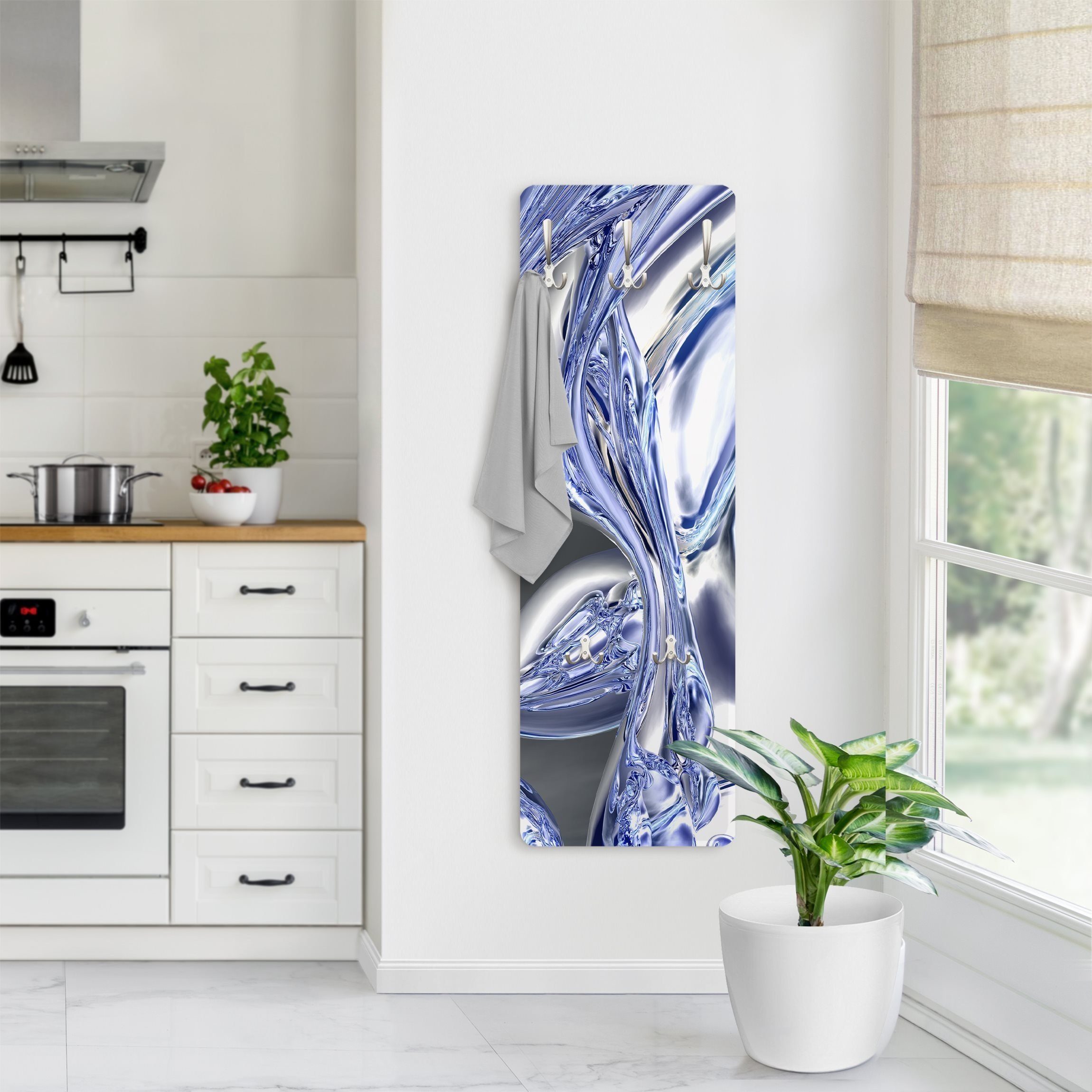 Bilderdepot24 Garderobenpaneel Design Abstrakt Liquid Smoke (ausgefallenes Flur Wandpaneel mit Garderobenhaken Kleiderhaken hängend), moderne Wandgarderobe - Flurgarderobe im schmalen Hakenpaneel Design