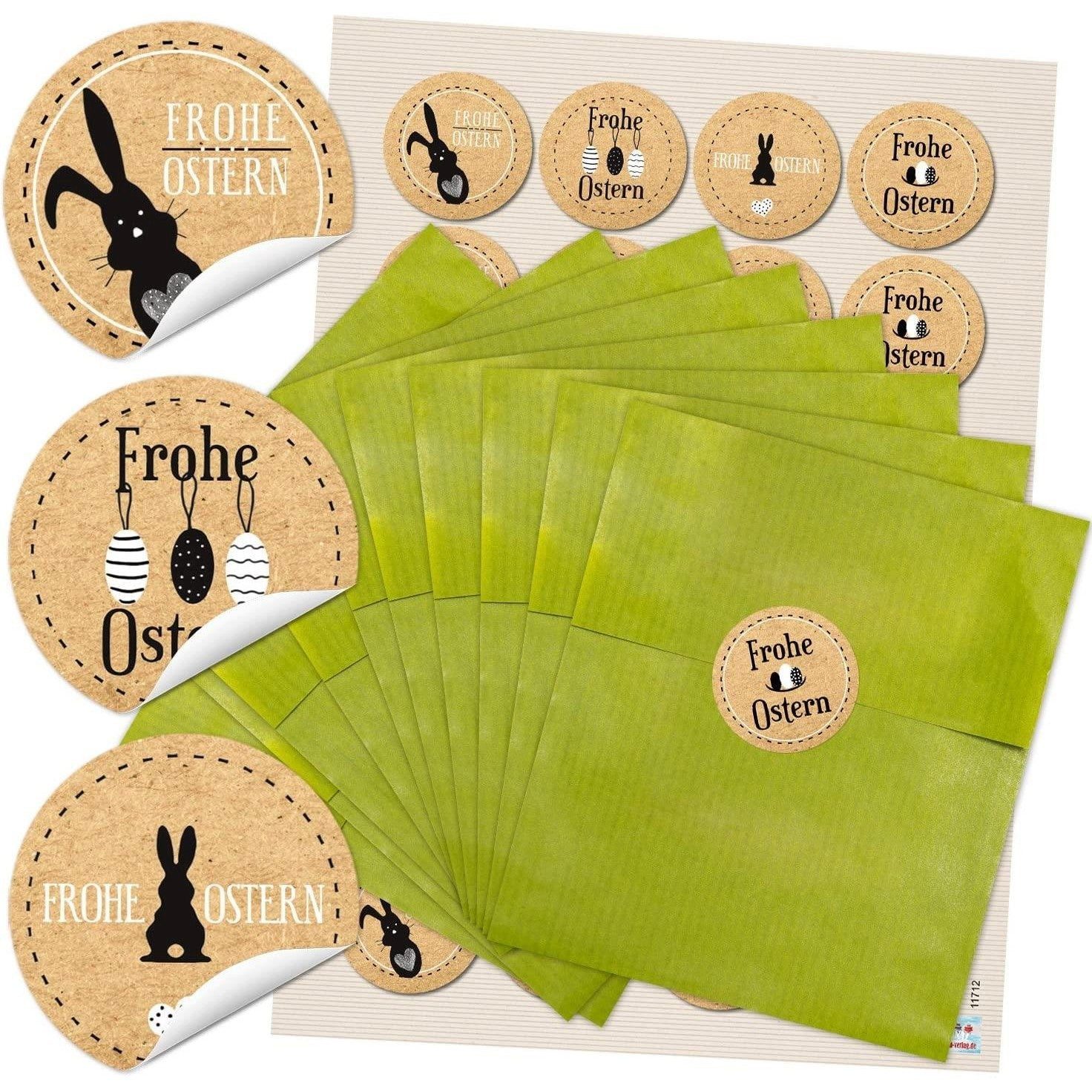 Logbuch-Verlag Geschenkpapier 24 kleine grüne Papiertüten Ostertüten 9,5 x 14 cm + 24 runde