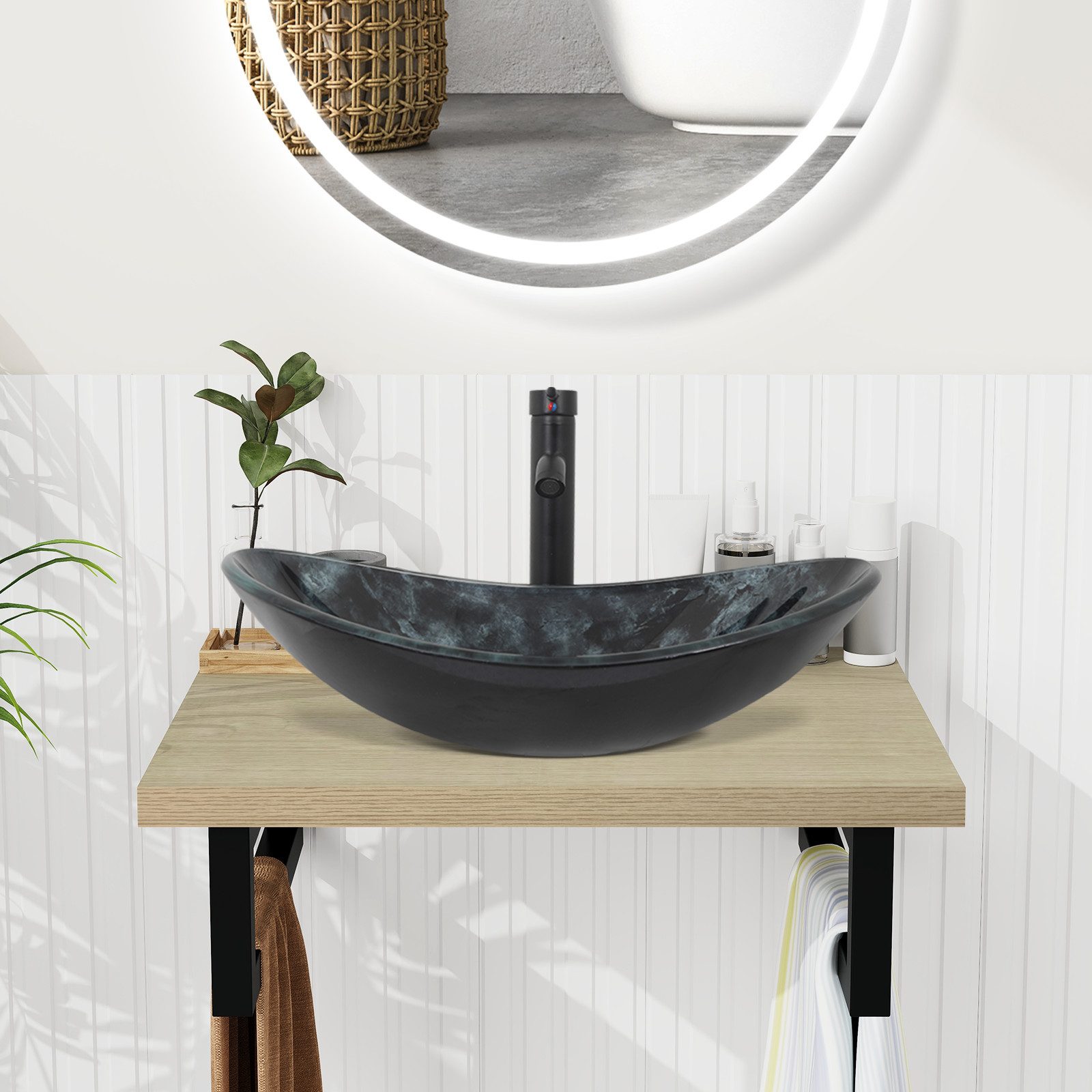 Puluomis Badmöbel-Set Badezimmerschrank Waschbeckenunterschrank Set, Wascht günstig online kaufen