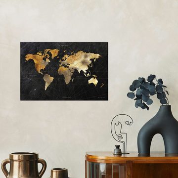 Posterlounge Wandfolie Omar Escalante, Goldene Weltkarte auf Schwarz, Illustration