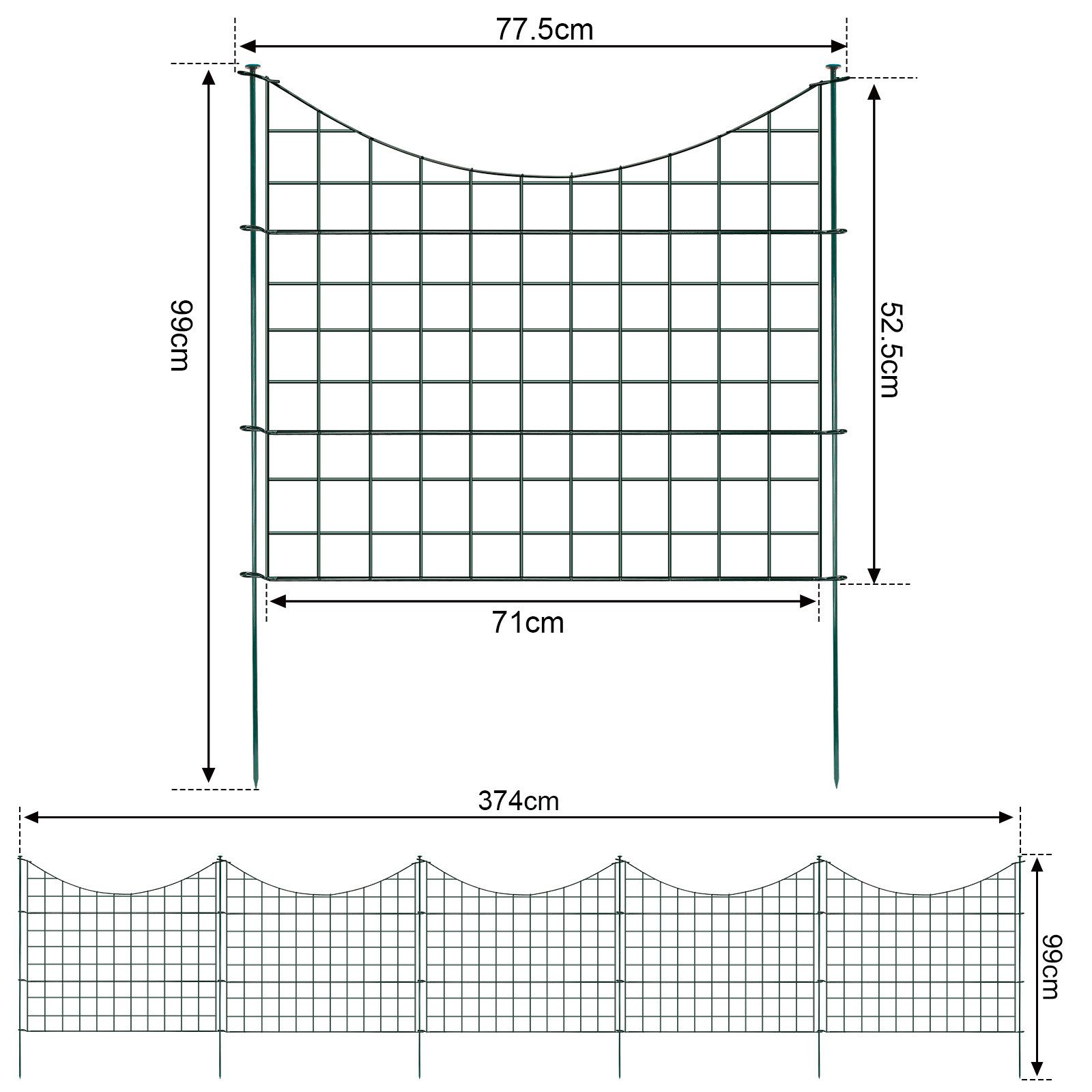 Clanmacy Gartenzaun Teichzaun,5x/10x/15x Zaunelemente Steckzaun aus Metall Gitterzaun,Grün