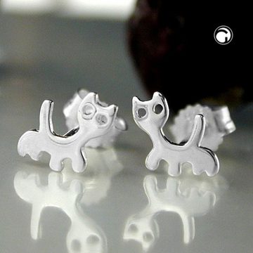 unbespielt Paar Ohrstecker Ohrringe Kinderohrringe Ohrstecker Katze 925 Silber glänzend 6 x 6,5 mm inkl. Schmuckbox, Silberschmuck für Kinder