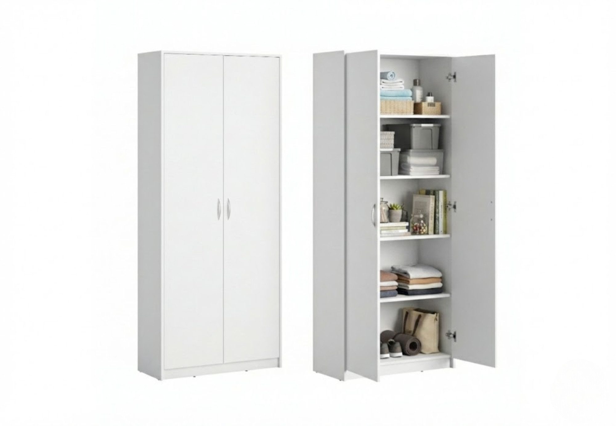 Home Collective Mehrzweckschrank Schrank Aktenschrank Hochschrank Mehrzweckschrank 2-türig 5 Fächer (74 cm breit aus Laminatplatte und hochwertigen Polymergriffen) robust & vielseitig viel Stauraum 74x35x180 (BxTxH) weiß