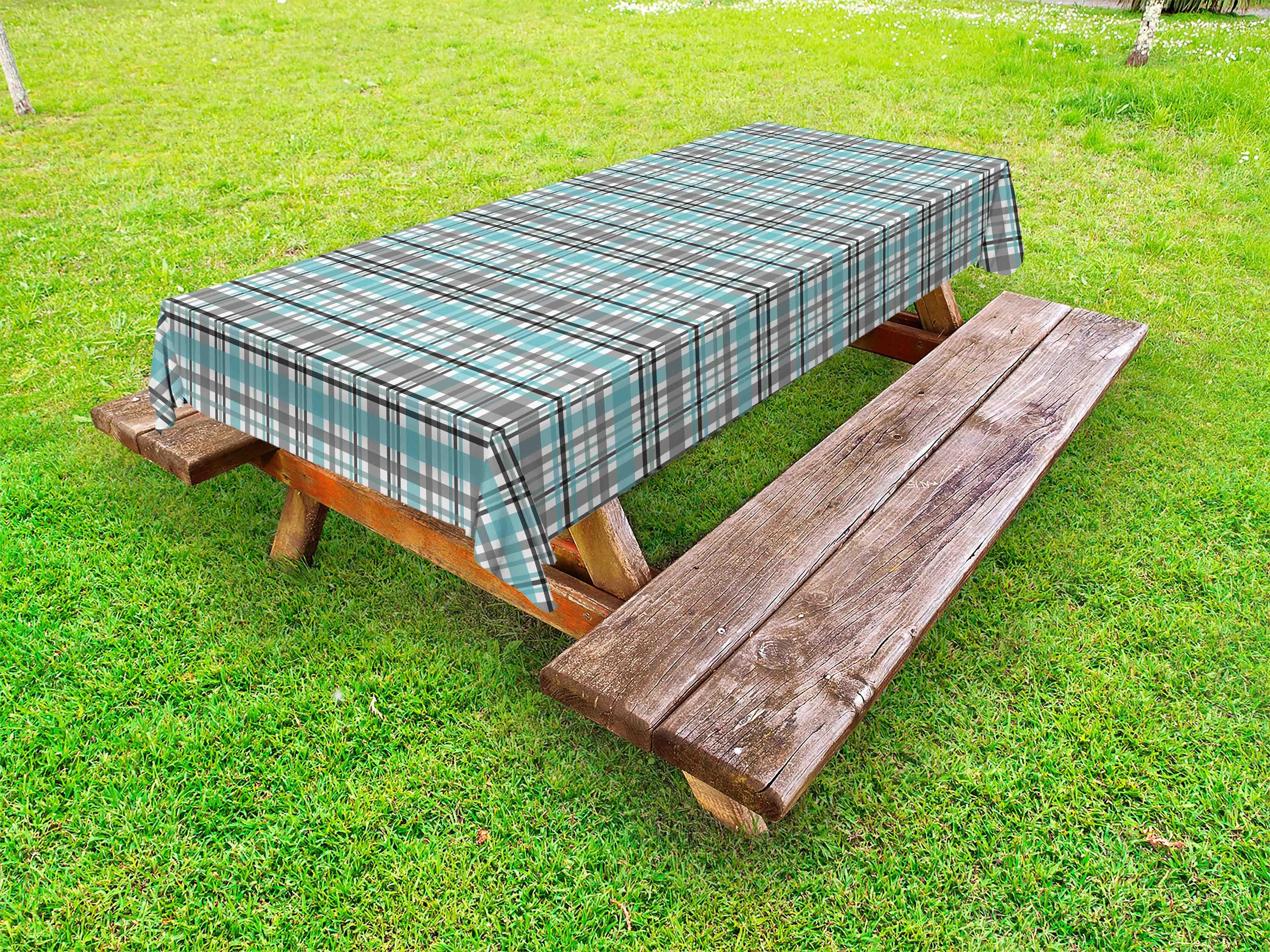 Abakuhaus Tischdecke dekorative waschbare Picknick-Tischdecke, Teal Streifen Continuing Plaid-Entwurf