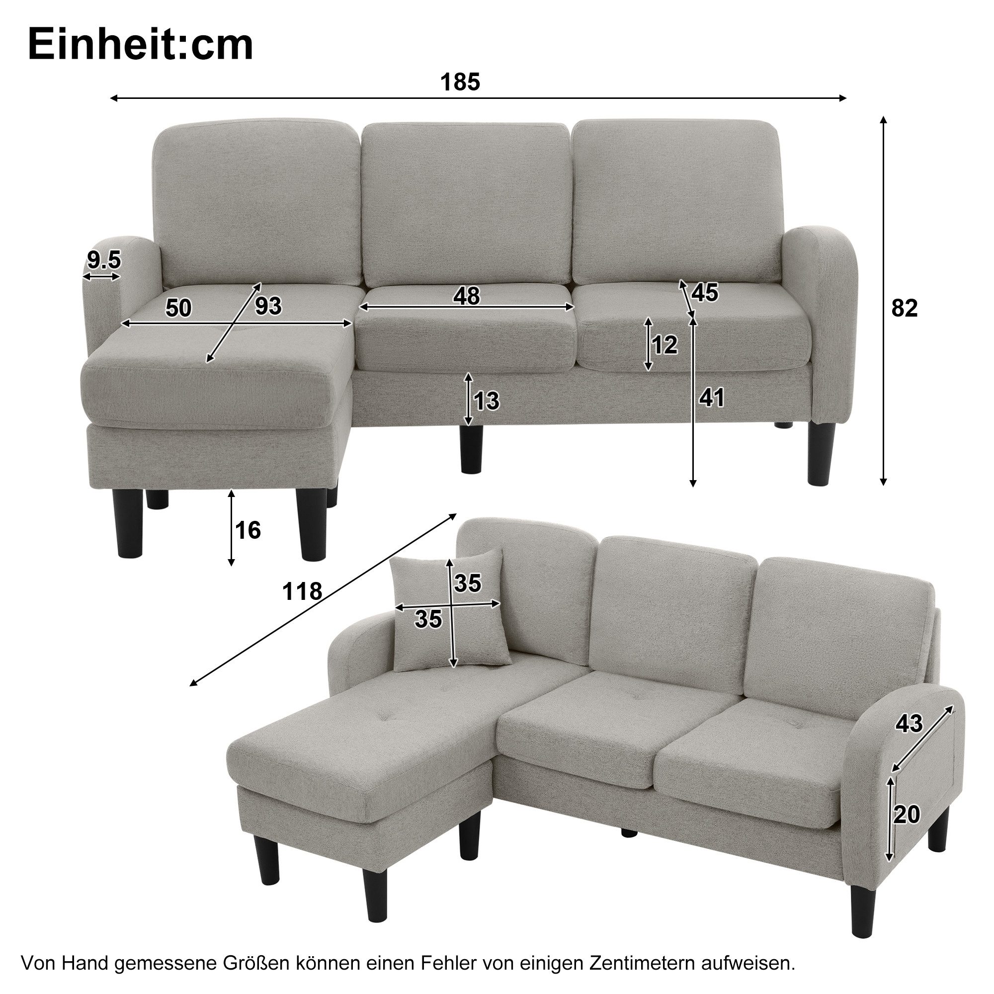 Ulife Ecksofa L-förmiges Ecksofa mit Chaiselongue, günstig online kaufen