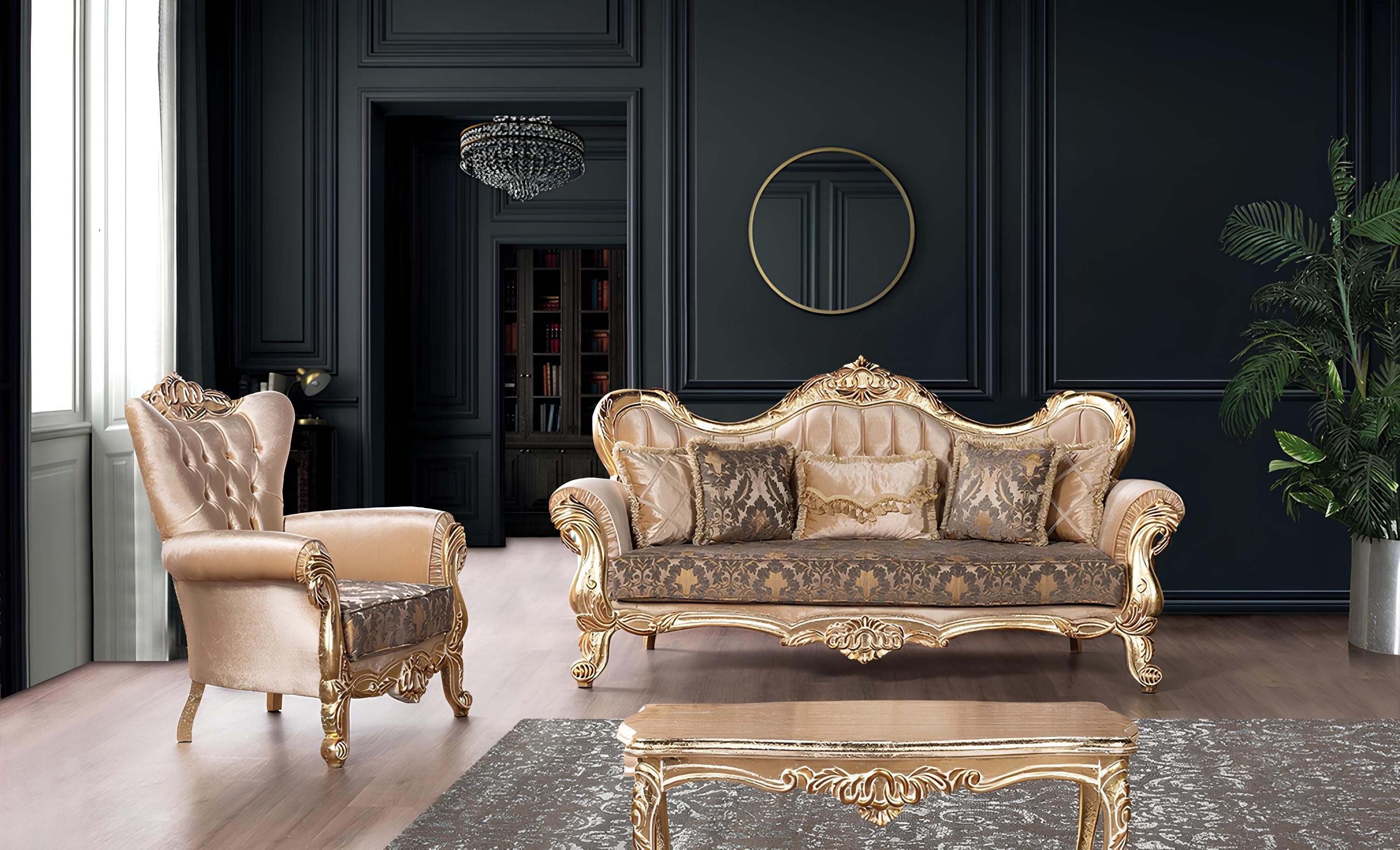 JVmoebel Chesterfield-Sofa Barocke Chesterfield Couchgarnitur 3-teiliges Set Rokoko Möbel, Made in Europa