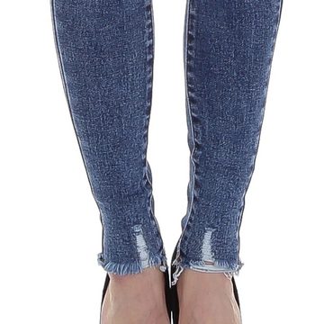 Ital-Design Skinny-fit-Jeans Damen Freizeit Destroyed-Look Stretch High Waist Jeans in Blau