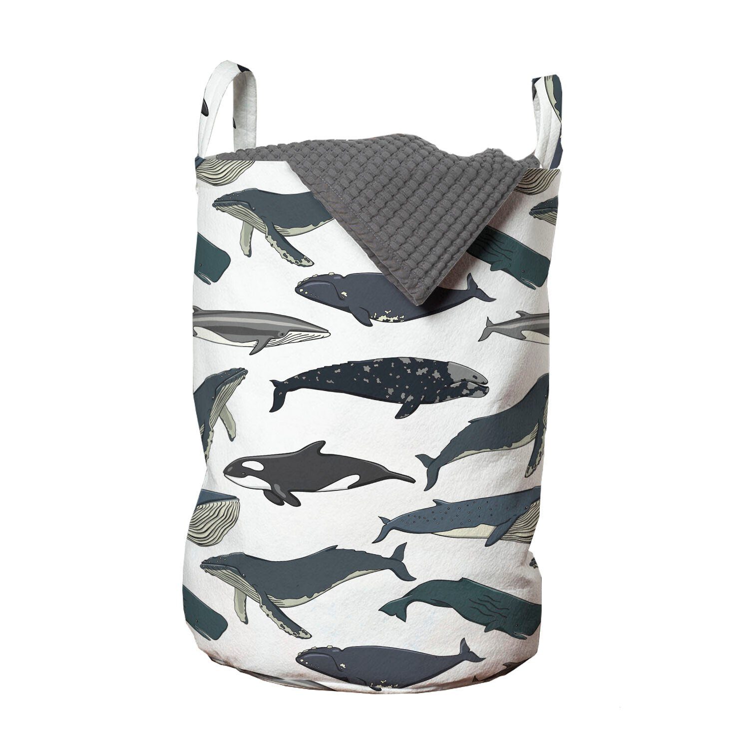 Abakuhaus Wäschesäckchen Wäschekorb mit Griffen Kordelzugverschluss für Waschsalons, Fisch Wale im Wasser lebenden Arten Meer