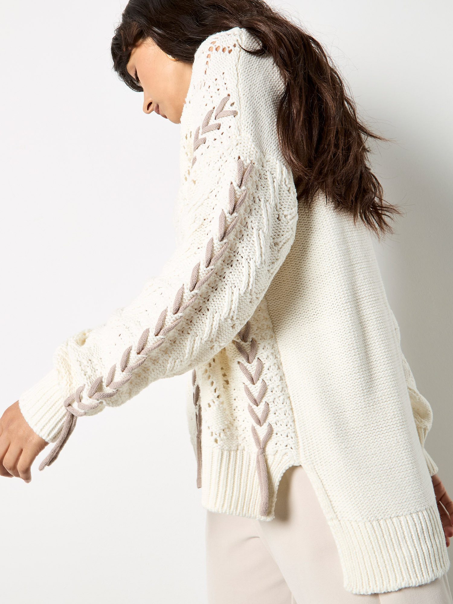 Apricot Strickpullover Rundhalspullover mit Strickmuster