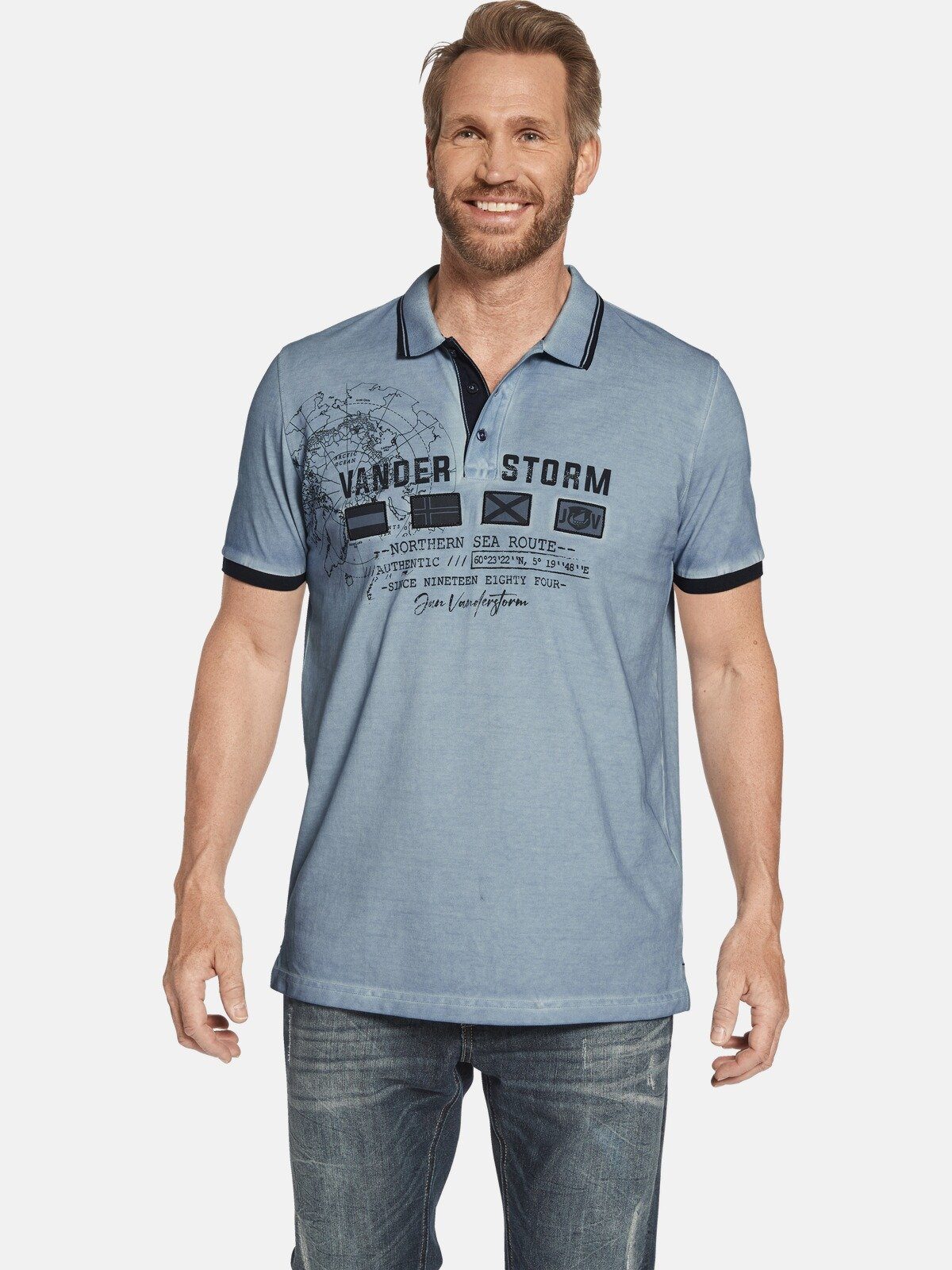 Jan Vanderstorm Poloshirt ANTHONIS mit seitlichen günstig online kaufen