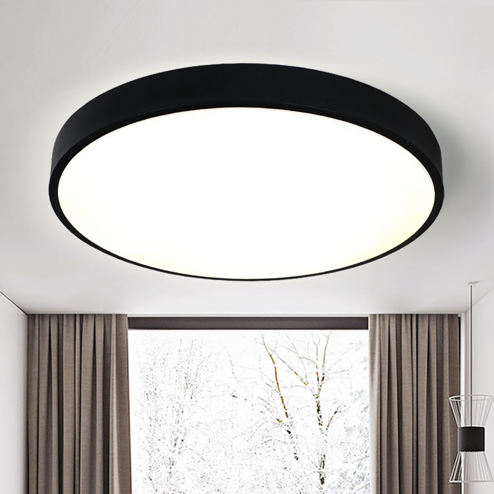 style home LED Deckenleuchte Deckenlampe, 48W-Ø50x4cm, LED fest integriert, Warmweiß 3000K, nicht dimmbar ohne Fernbedienung, für Wohnzimmer Schlafzimmer Büro Küche, Ø50x4cm, Schwarz