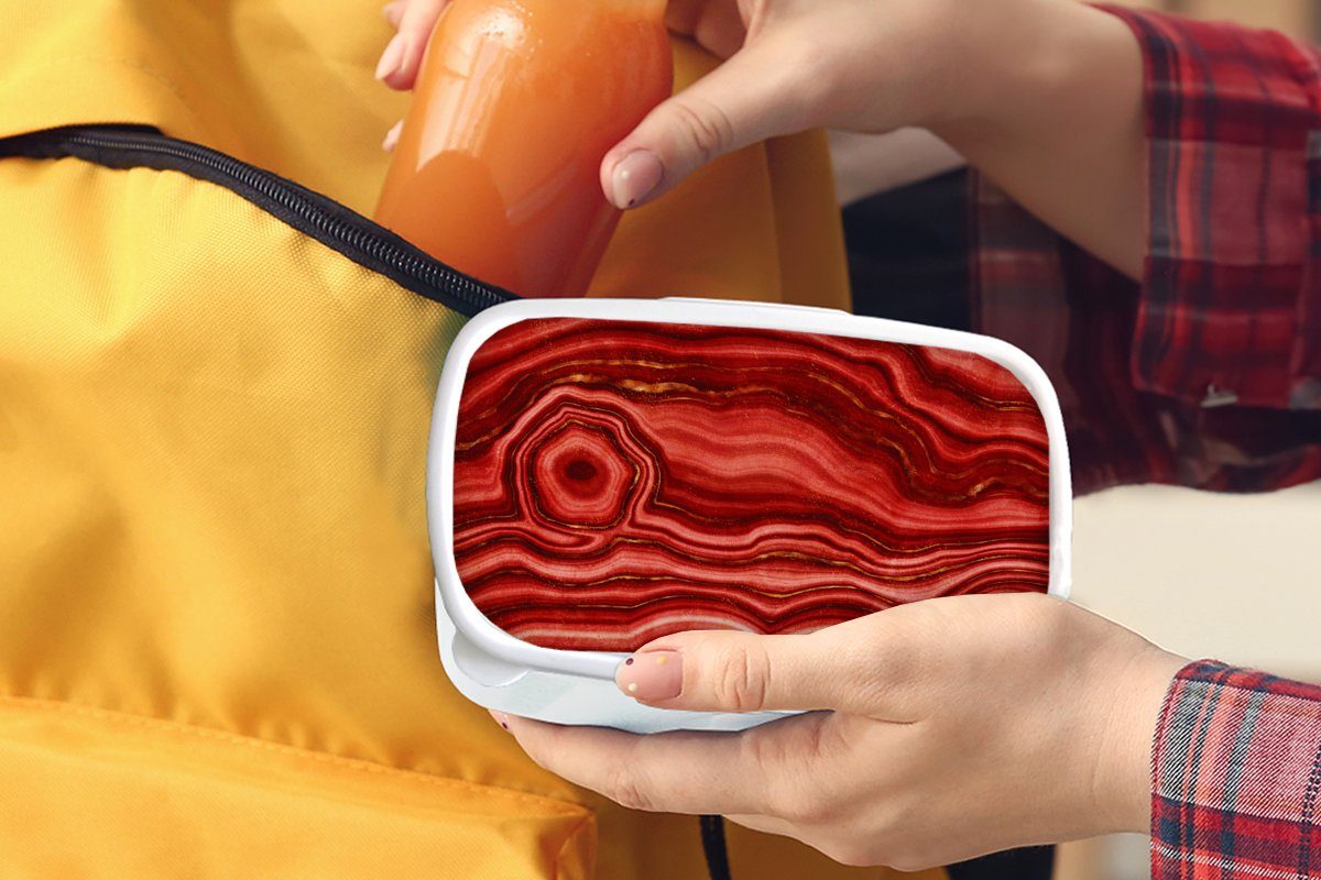 MuchoWow Lunchbox Rot - und für Brotdose, und - Mädchen Achat (2-tlg), Kunststoff, Edelsteine, für Brotbox Kinder weiß Erwachsene, Jungs