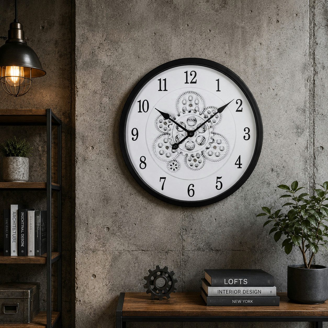 Hermann Jäckle Wanduhr 3115C Industrial Vintage 40 cm mit sichtbarem Räderwerk