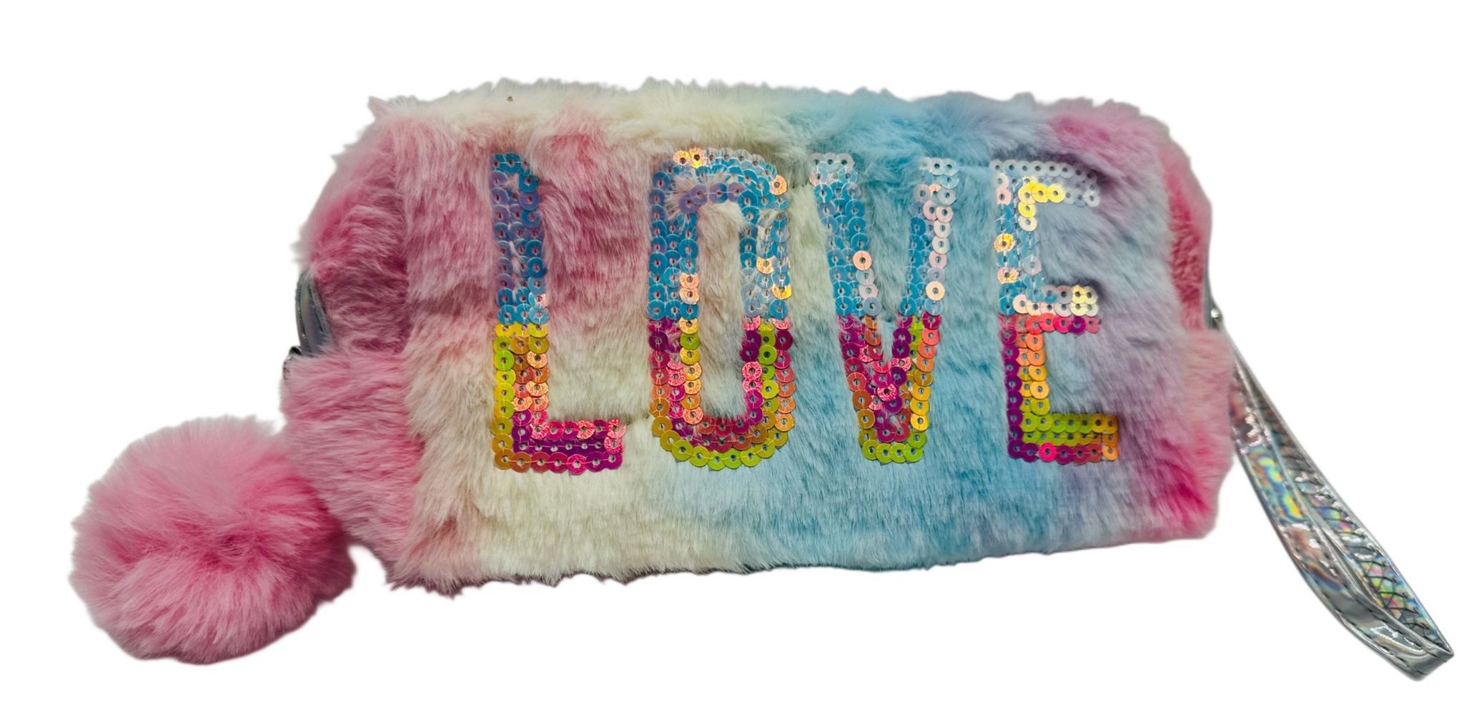 soma Etui Plüsch Etui Federmäppchen Schlampermäppchen Make-up Tasche 25 cm, Kulturbeutel Tasche für Mädchen Schminktasche Plüsch Love Regenbogen