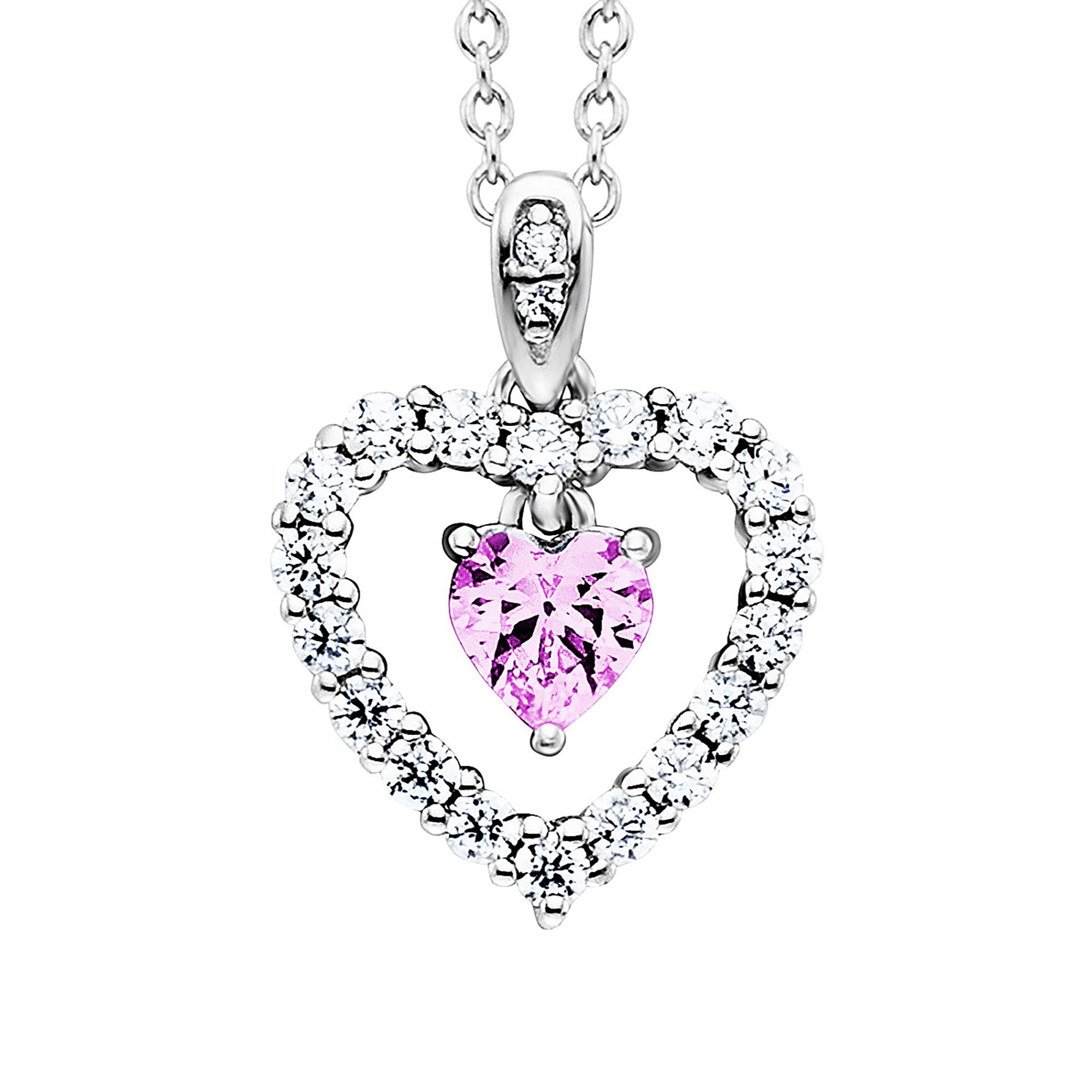 Julie Julsen Kette mit Anhänger 925 Silber rhodiniert Herz Zirkonia weiß rosa