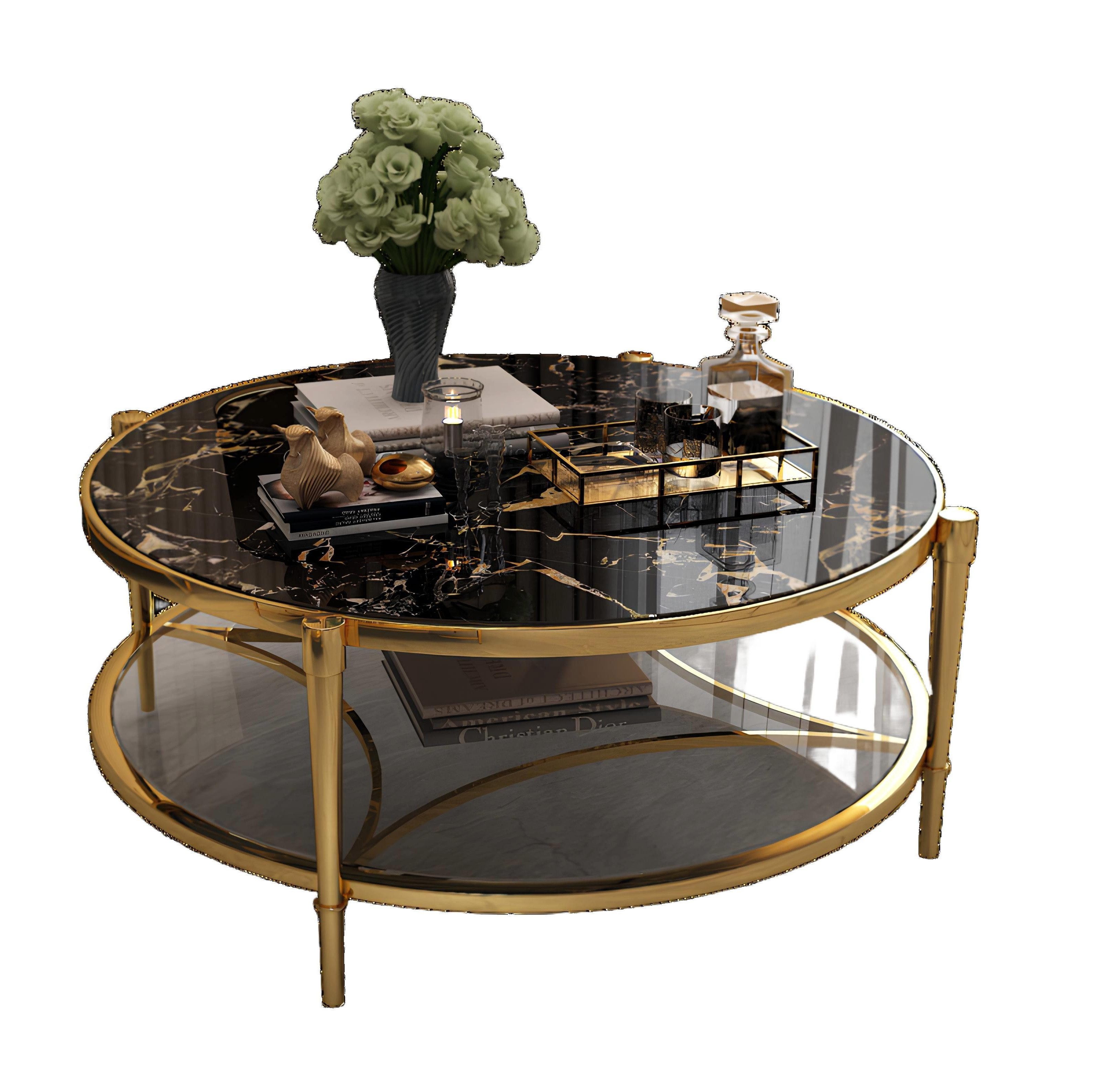 Couchtisch Runder Couch Tisch aus Glas – Designer Beistelltisch Metall