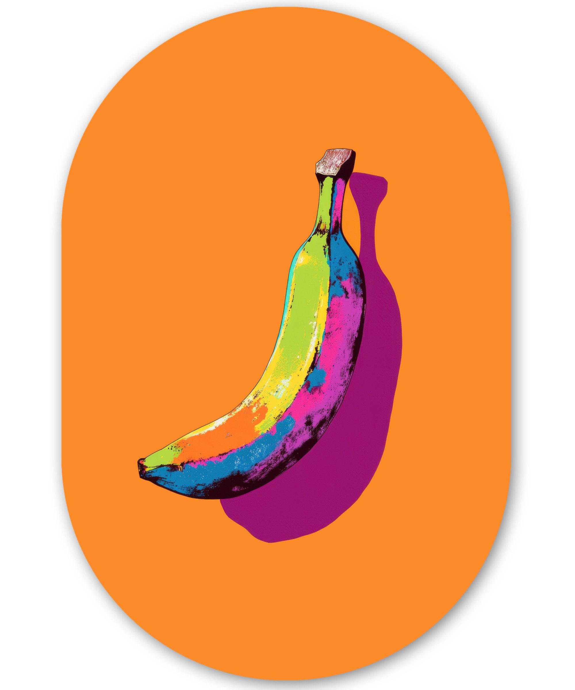MuchoWow Gemälde Leuchtende Farben - Banane - Pop-Art, Fotodruck (1 St), Wandbild Oval, Wohnzimmer oder Schlafzimmer Wanddekoration, 40x60 cm