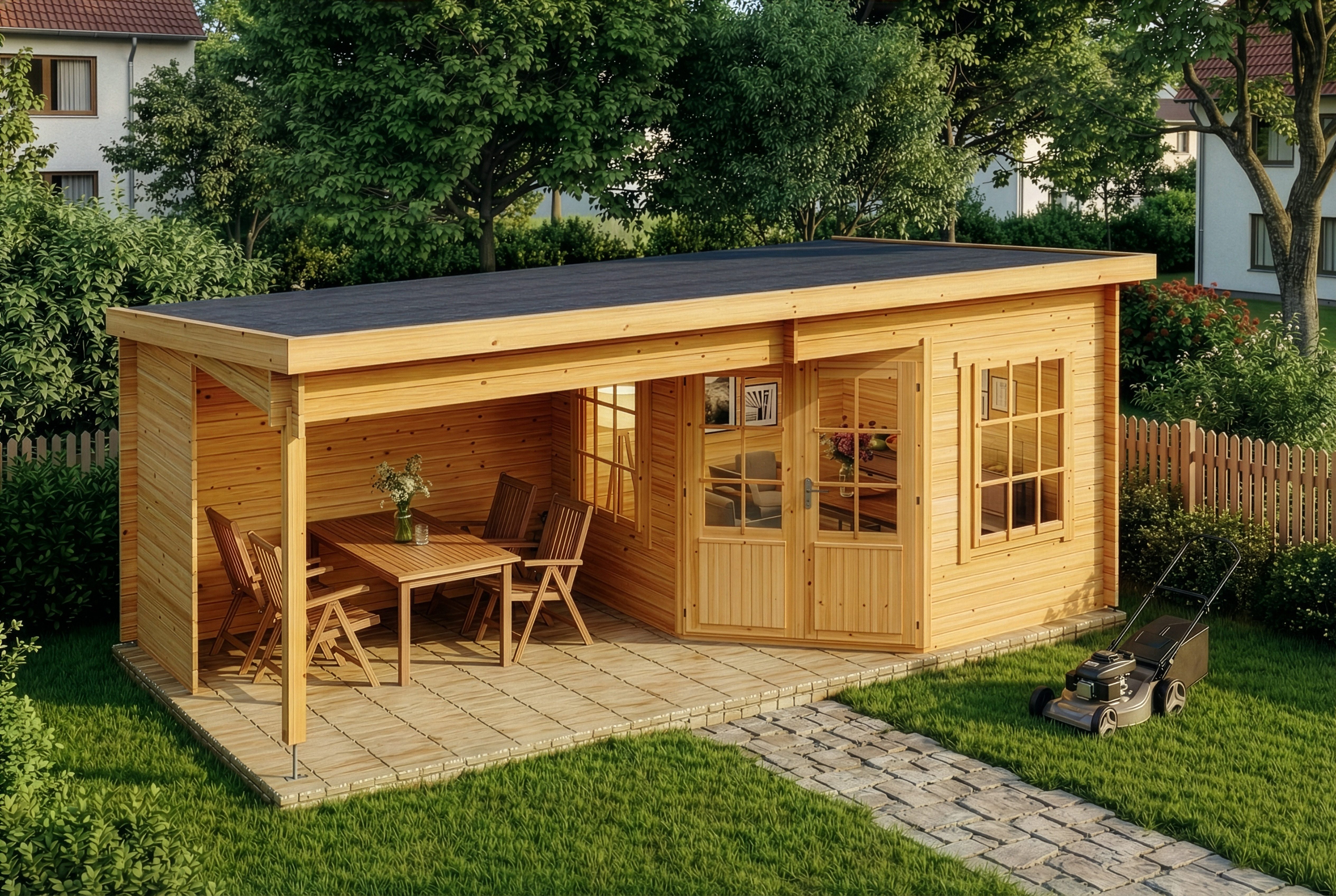 Alpholz Gartenhaus Holz Carl, BxT: 598x330 cm, in Imprägniert (Pinie) mit 28mm Wandstärke