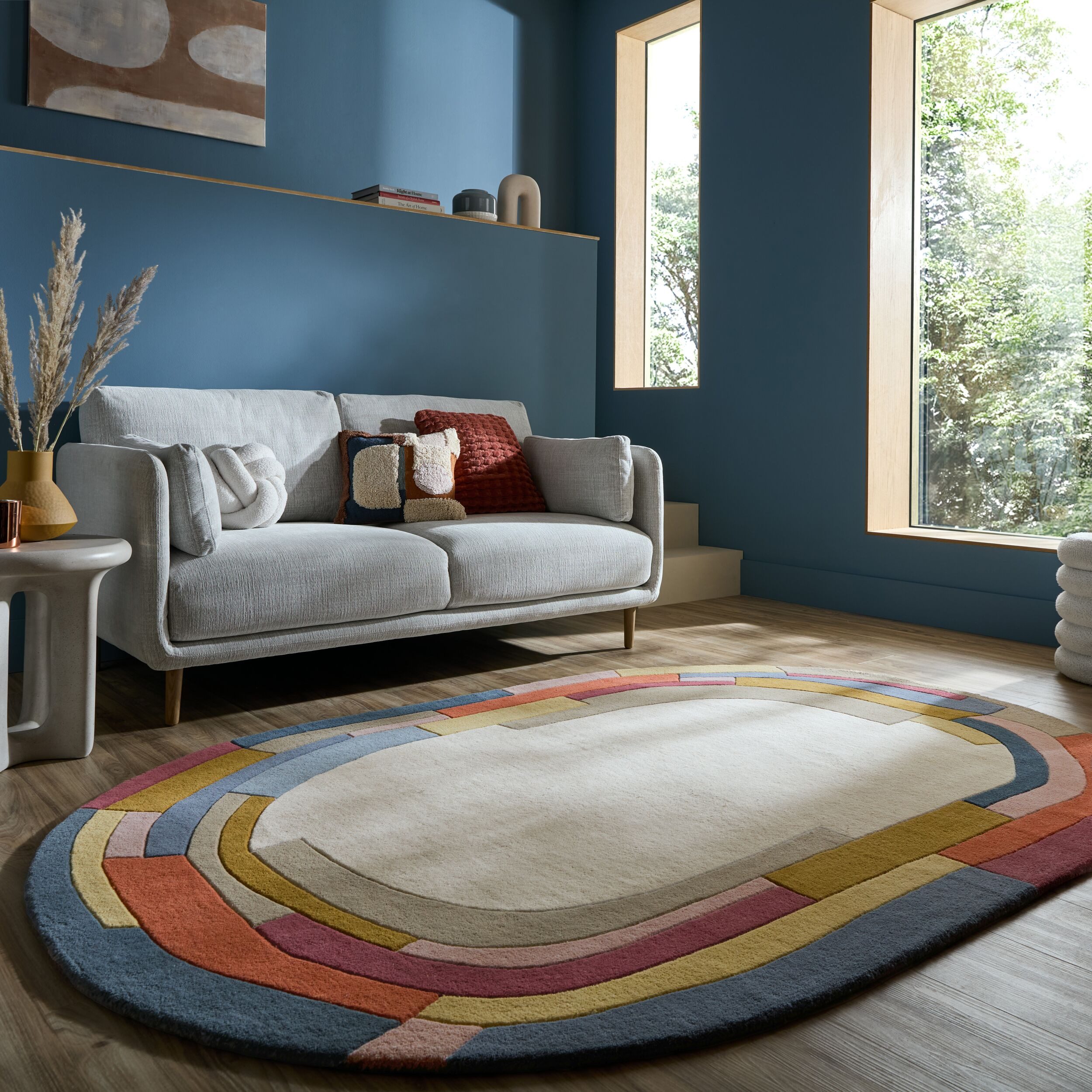 FLAIR RUGS Wollteppich EMRYC, oval, Höhe: 8 mm, aus 100 % Wollflor, Ideal für moderne Einrichtungen
