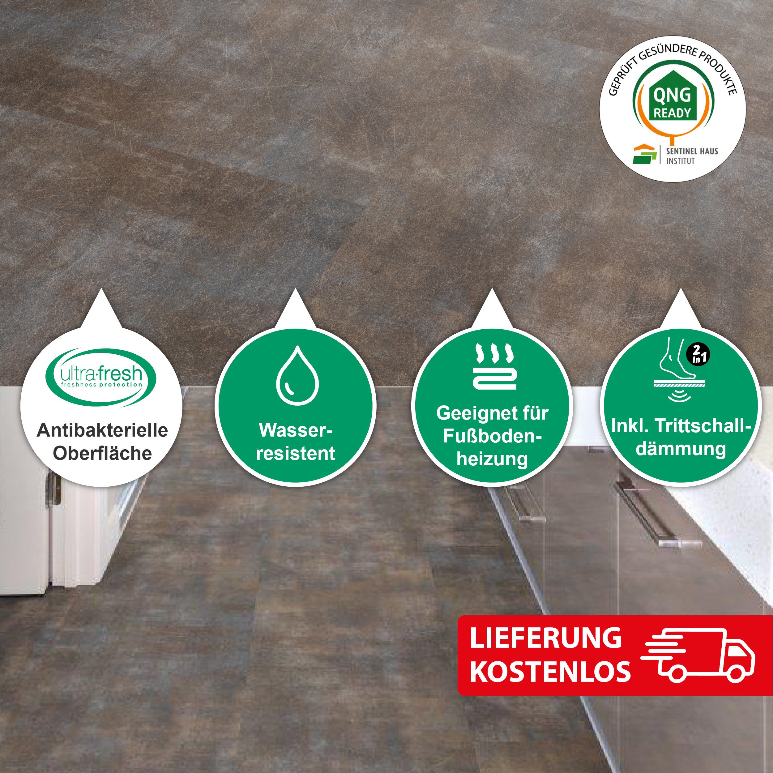 SLY Designboden XL Premium-Klick-Vinylboden inkl. Tritschalldämmung, Packung mit 1,982 m², Versandkostenfreie Lieferung, Inkl. Trittschalldämmung, Wasserfest und mit Klicksystem