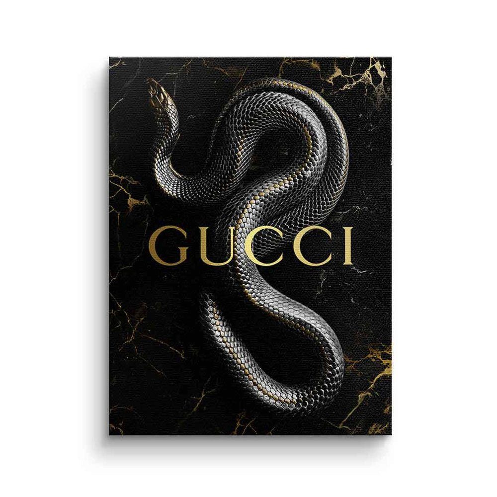 DOTCOMCANVAS® Leinwandbild, Leinwandbild luxury snake Gucci Schlange edel elegant schwarz gold mit ohne Rahmen