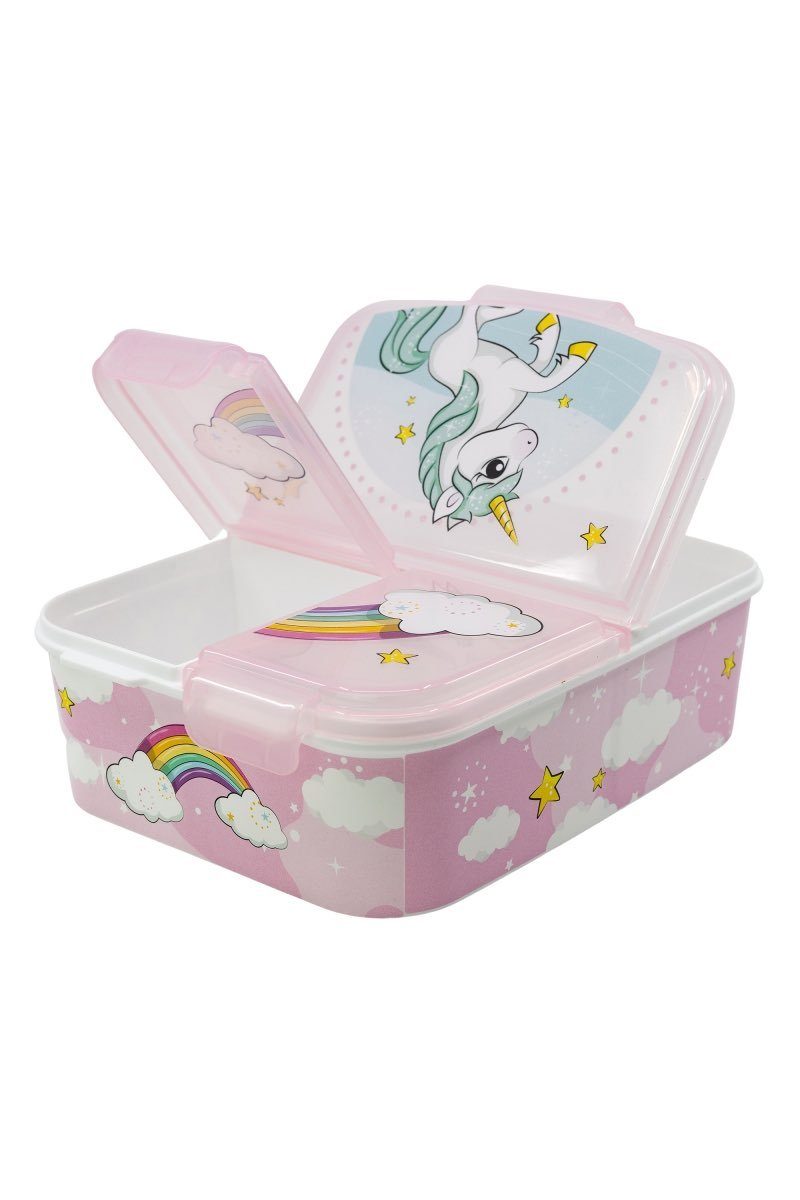 einhorn Lunchbox Unicorn Kinder Lunchbox Frühstücks-Box, Vesperdose mit 3 Fächern
