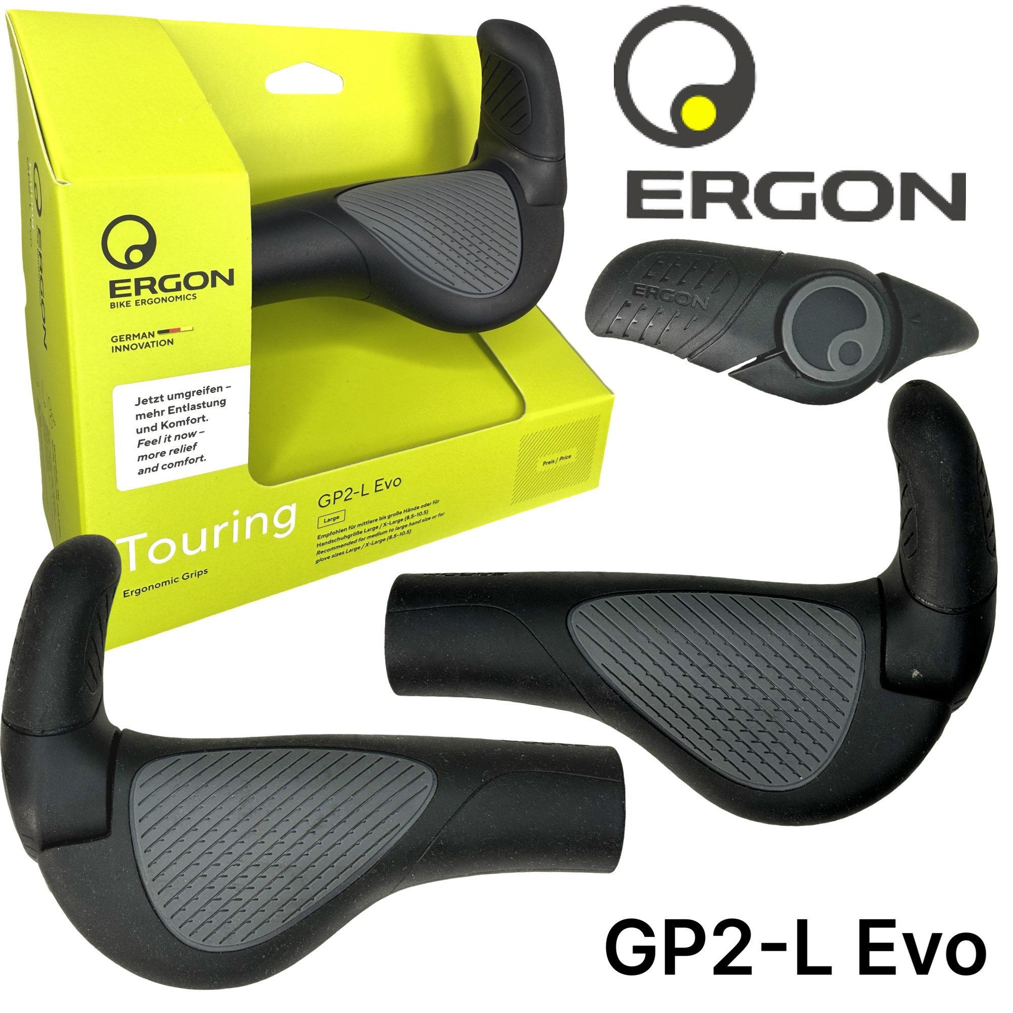 Ergon Fahrradlenkergriff Ergon GP2-L EVO Large Fahrrad MTB Ebike Ergo Griffe Hörnchen Schwarz