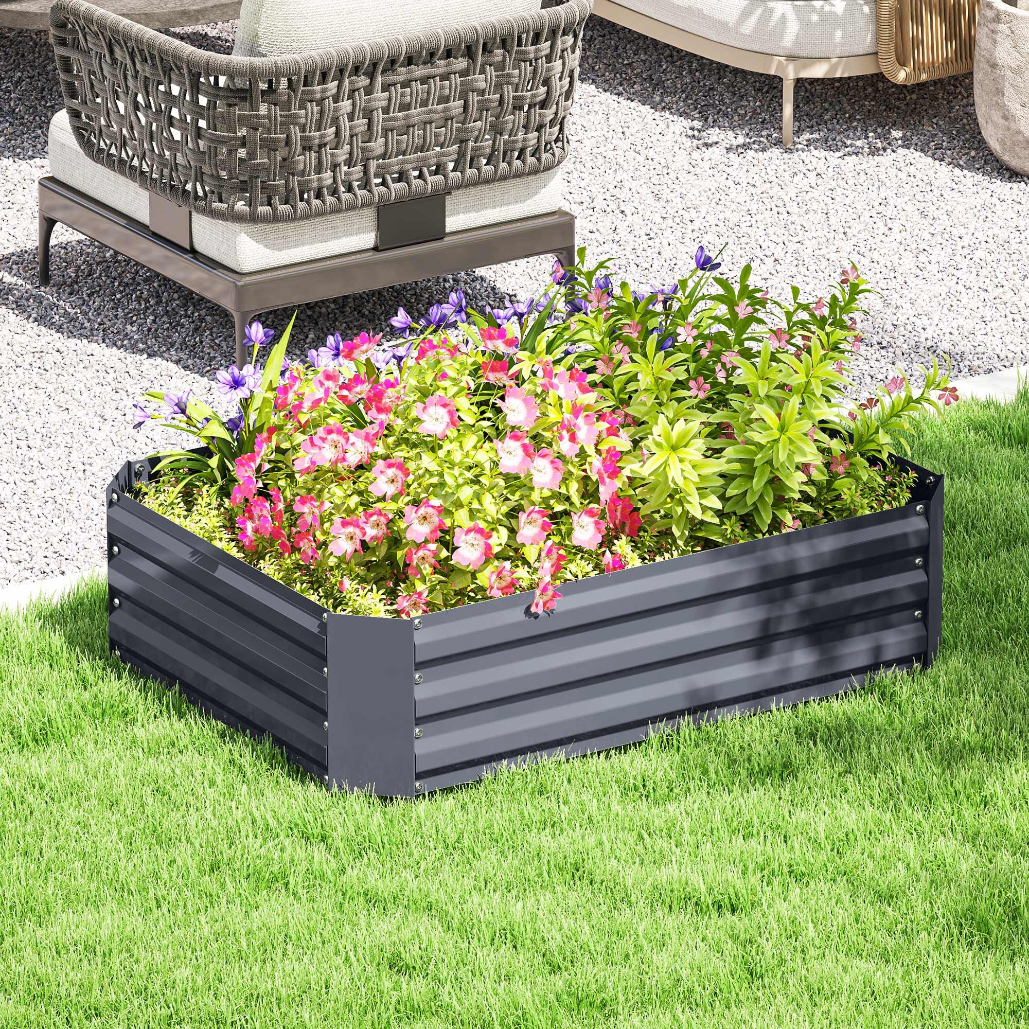 Outsunny Hochbeet Pflanzbeet aus Stahl, Blumenkasten stapelbar (Pflanzkasten, 1 St., Gemüsebeet), 120 x 90 x 30 cm für Garten Balkon Terrasse, für Blumen, Pflanzen