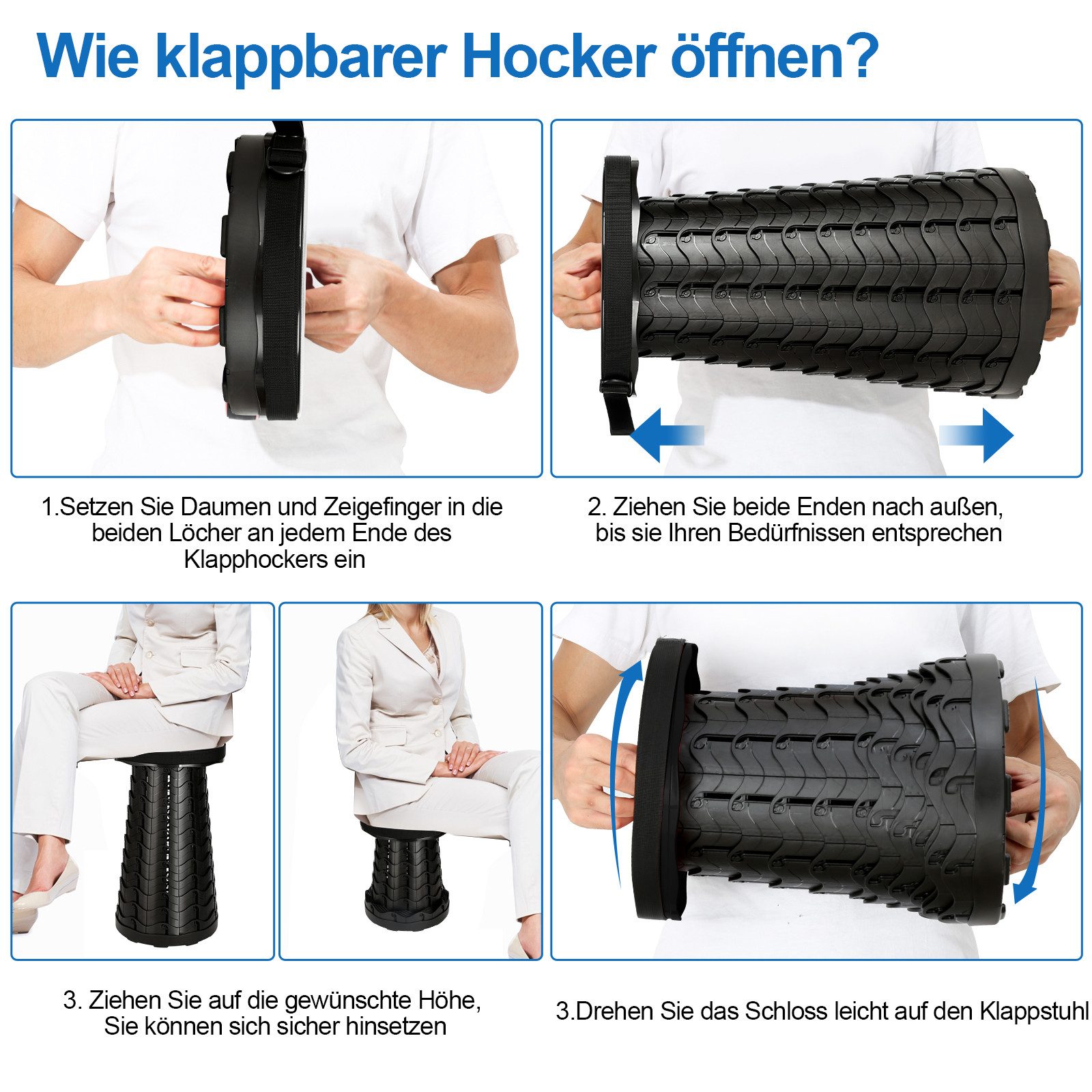 Clanmacy Klappstuhl Tragbarer Klappstuhl Klapphocker Hocker Schwarz – Bild 3 von 5
