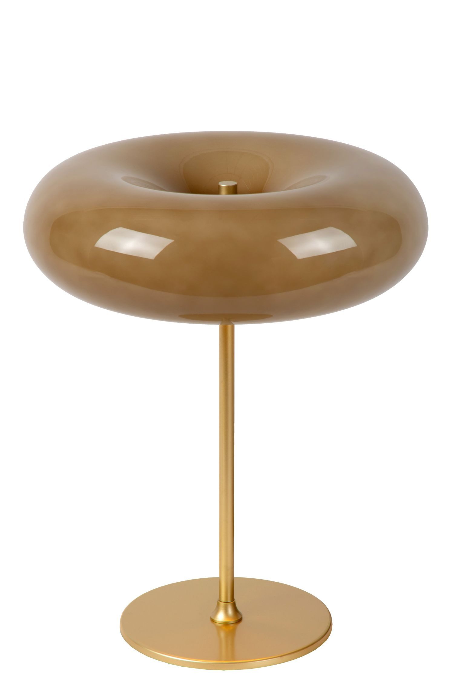 Licht-Erlebnisse Tischleuchte ZARIN, ohne Leuchtmittel, Glas Metall rund Ø 30 cm 37 cm hoch in Messing Taupe G9 3-flammig