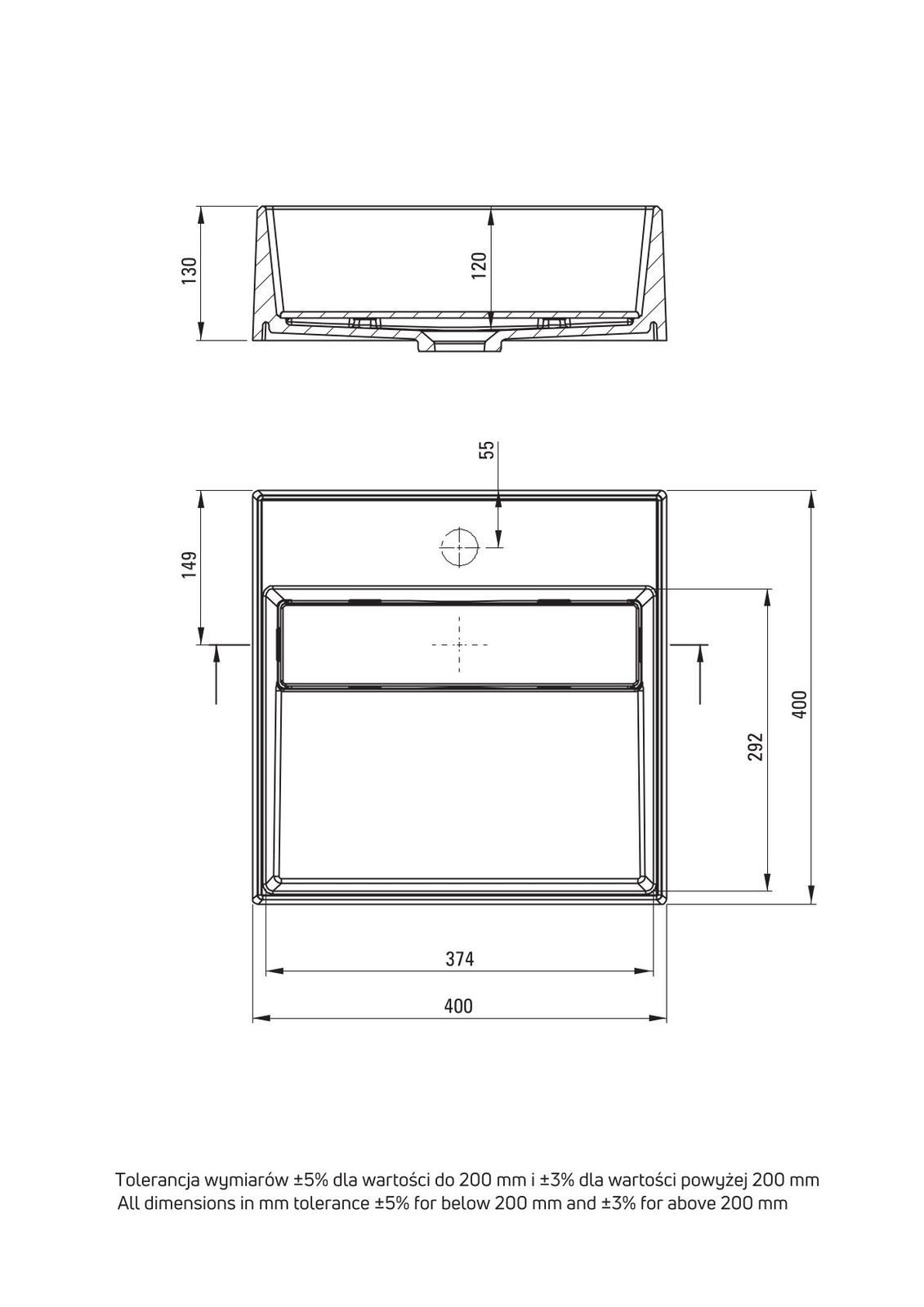 Deante Waschbecken Aufsatzwaschbecken Weiß eckig in Granitoptik mit verdecktem Ablauf (Komplett-Set)