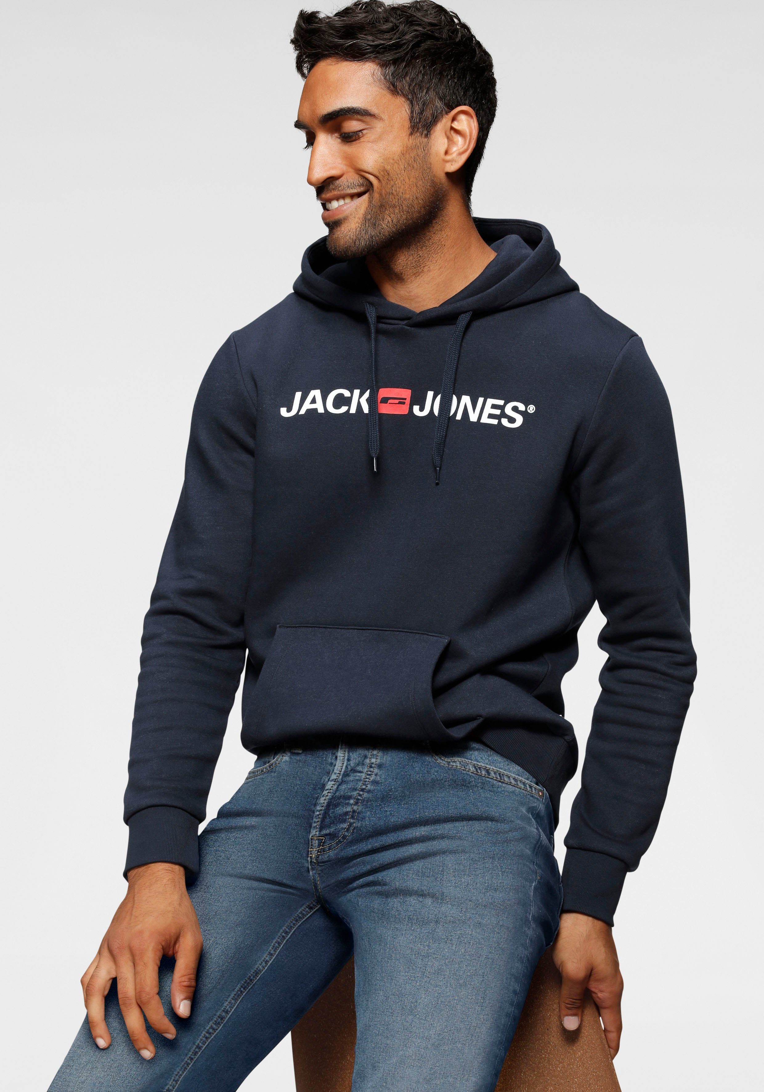 Logo dunkelblau Kapuzensweatshirt Oldschool Jack Hoodie & Jones