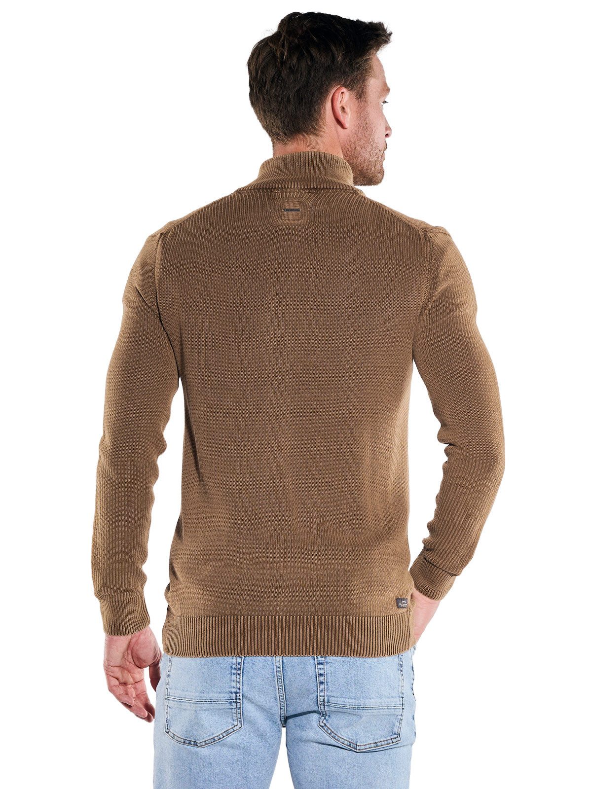 Engbers Cardigan Herren Cardigan mit Zipper und Stehkragen, Cognac