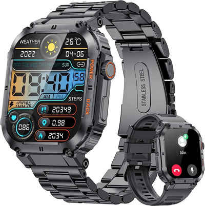 Lige Smartwatch Herren Smartwatch (4.9 cm/1,96 Zoll, Android iOS), Militärisch mit Telefonfunktion HD Armbanduhr 400mah Sportuhr