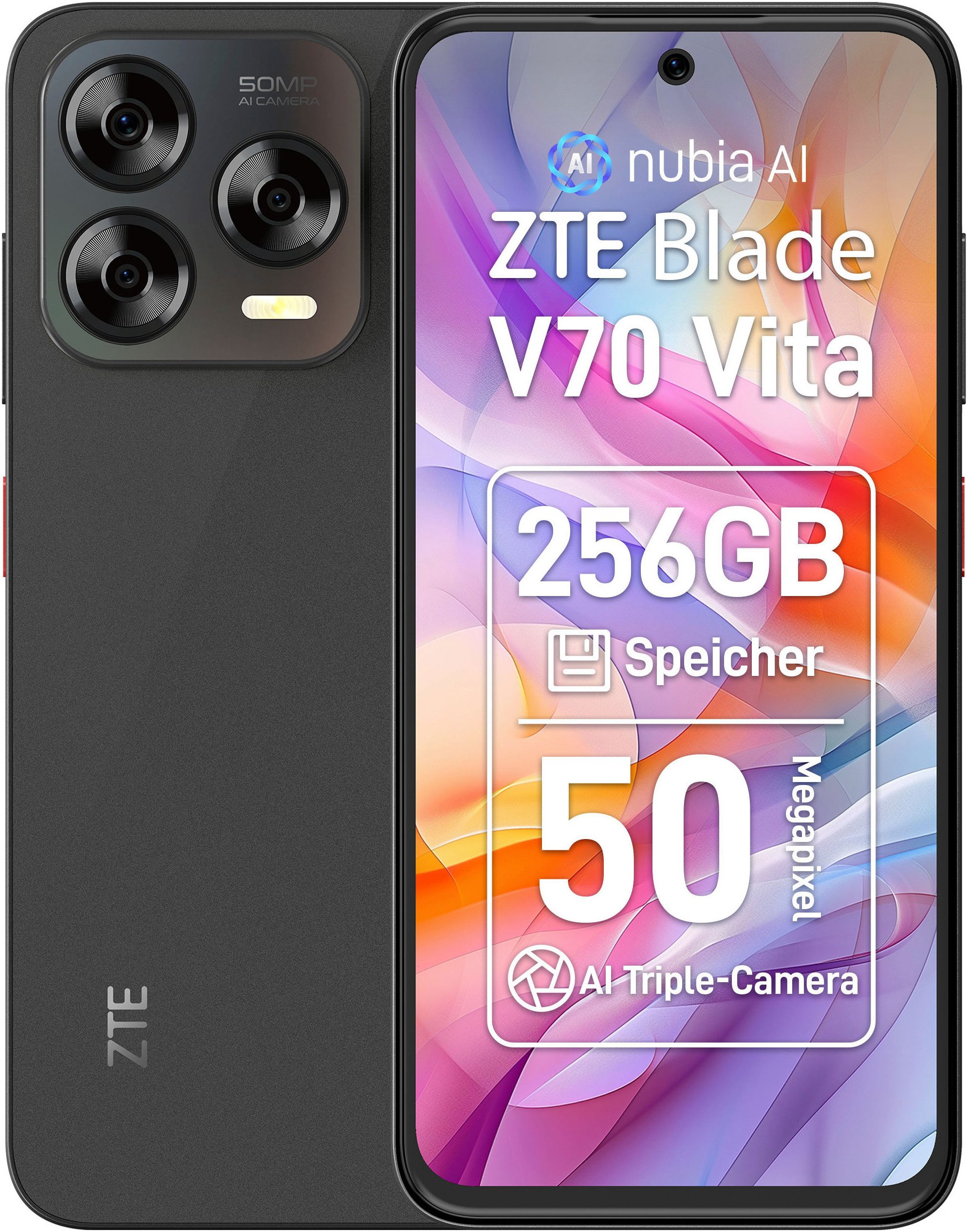 ZTE Blade V70 Vita Smartphone (17,02 cm/6,7 Zoll, 256 GB Speicherplatz, 50 MP Kamera) grau