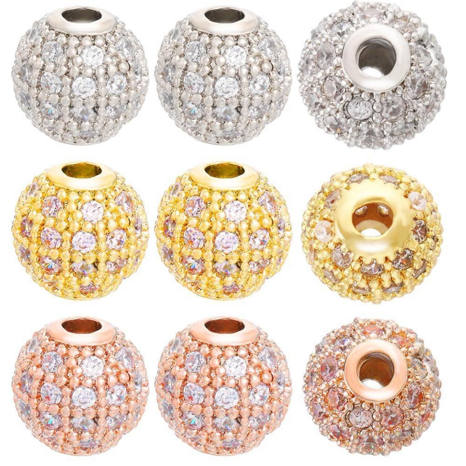 LuxusKollektion Bastelperlen Abstandsperlen Messing Zirkonia 8mm 3 Farben, (12-tlg)