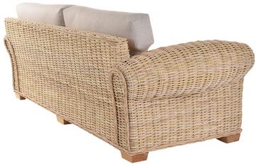 Krines Home Loungesofa Rattan-Sofa Chester 3-Sitzer Liegesofa Wintergarten Couch/ Polster