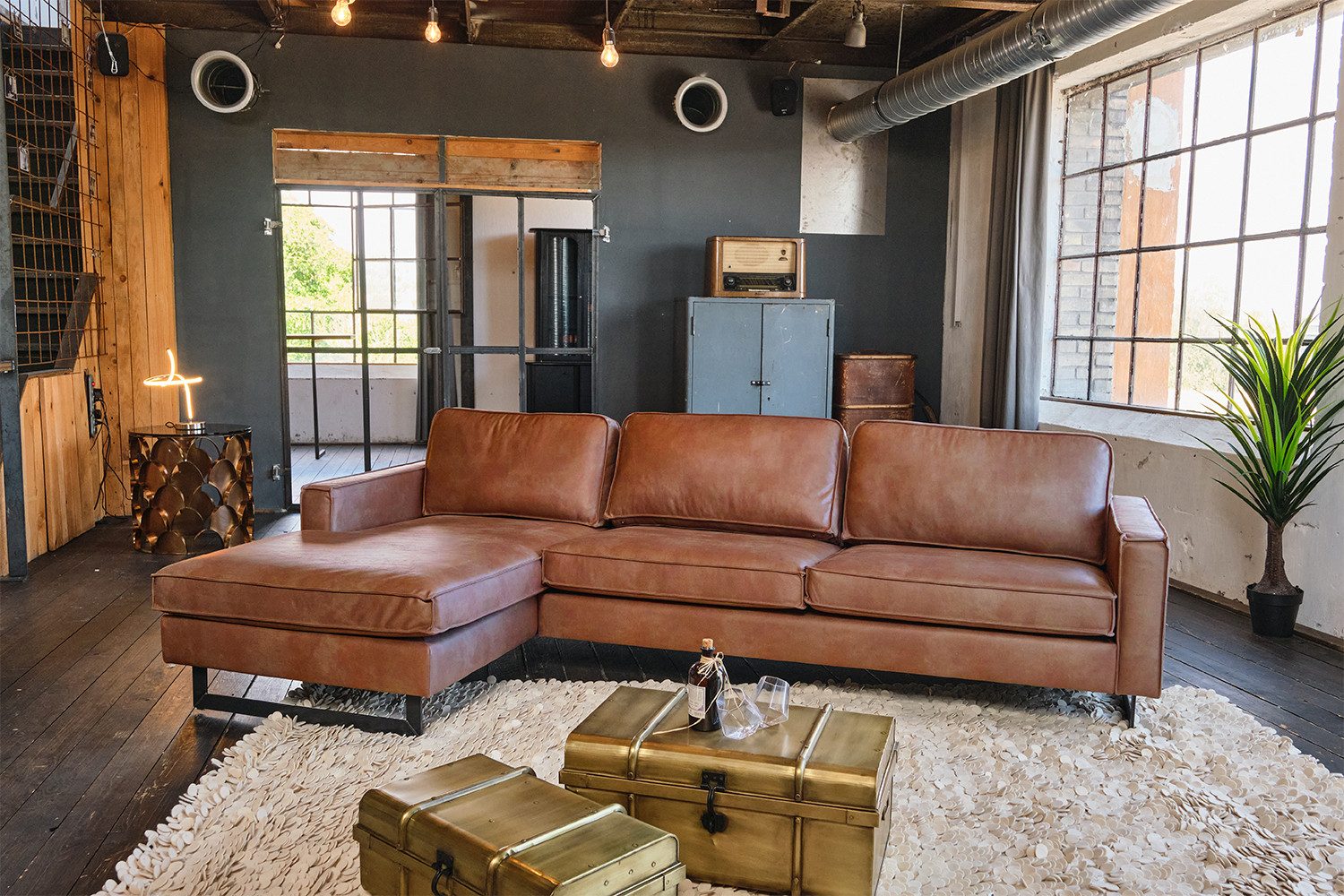 KAWOLA Ecksofa VILNIUS, Couch L-Form mit Longchair rechts oder links Lederfaserstoff